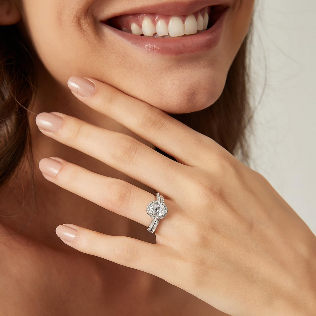 925 Sterling Silver Brilliant Oval Cubic Zirconia Promise Ring