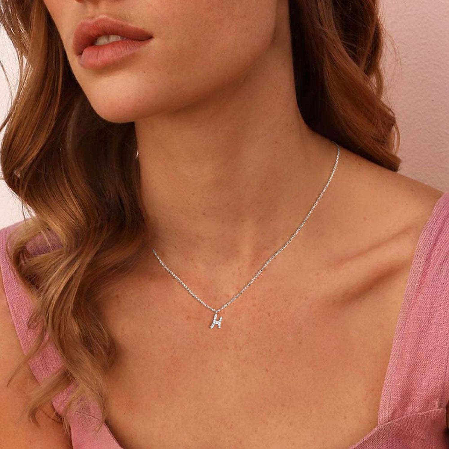 initial necklace, sterling silver necklace, silver gemstone necklace, cubic zirconia necklace, cz necklace, dainty necklace