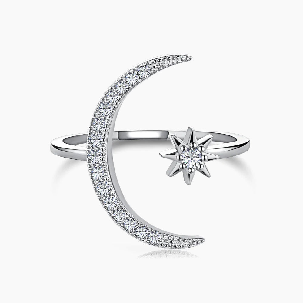 925 Sterling Star Moon Open Amulet Ring