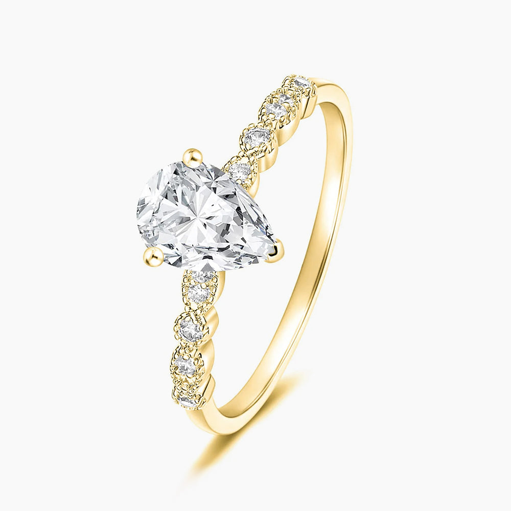 PYTALI Sterling Silver Teardrop Simulated Emerald Ring - Cubic Zirconia Engagement Ring For Women