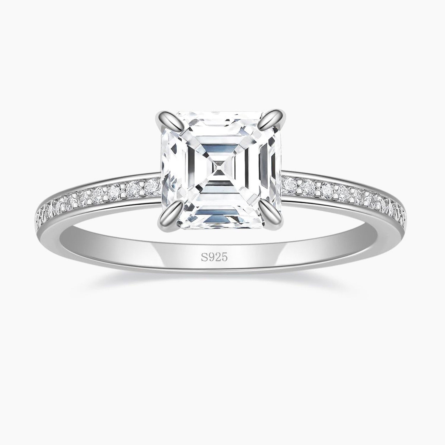 Asscher Cut Engagement Ring Pave CZ Stones
