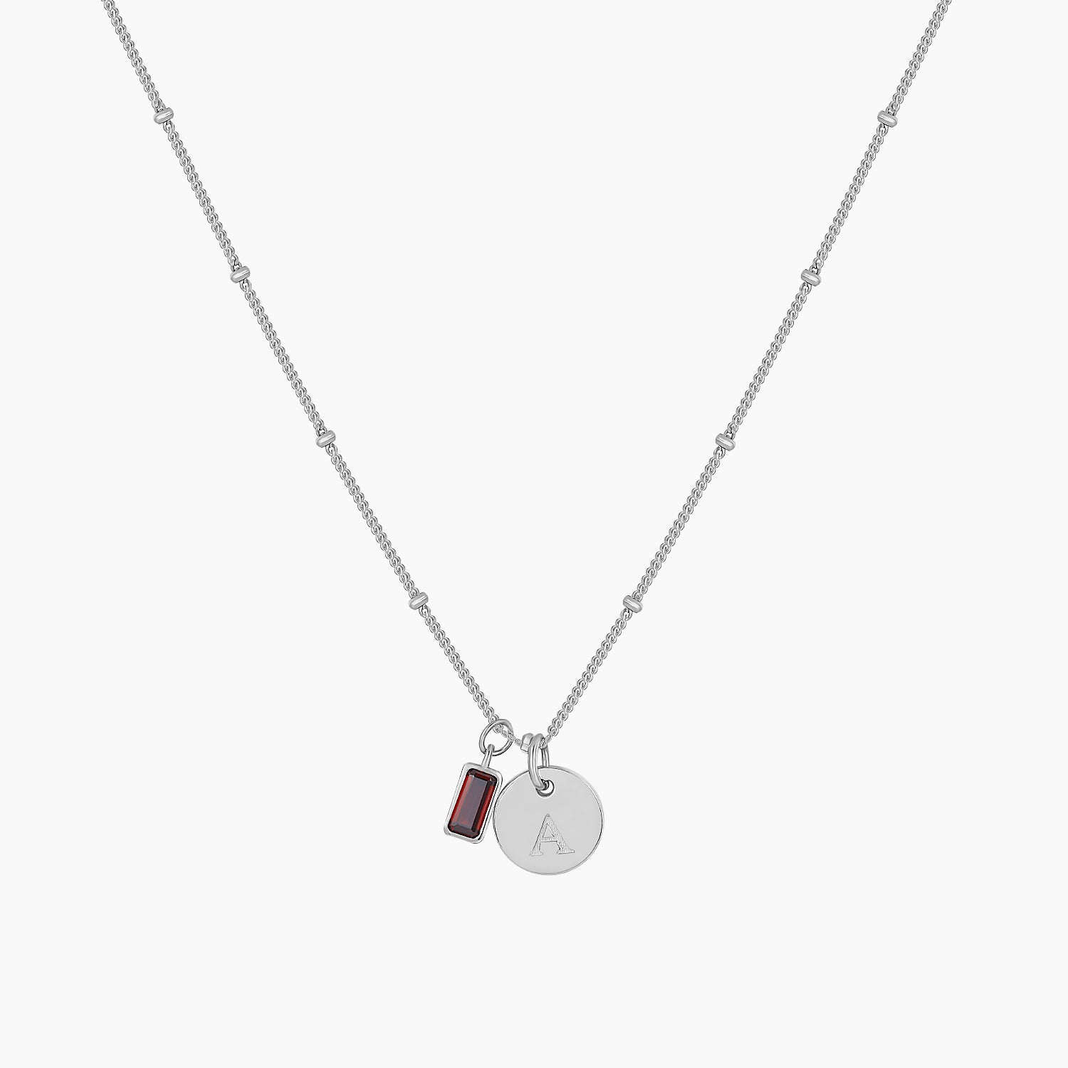 Birthstone Initial Pendant Beads Necklace