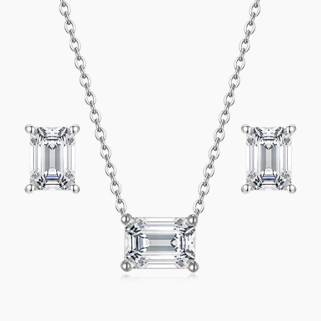 bridal set, stud earrings, solitaire necklace for women, sterling silver necklace, silver gemstone necklace, cubic zirconia necklace, cz necklace, dainty necklace, emerald cut, necklace and earrings set, sets bridal jewelry, wedding jewelry sets