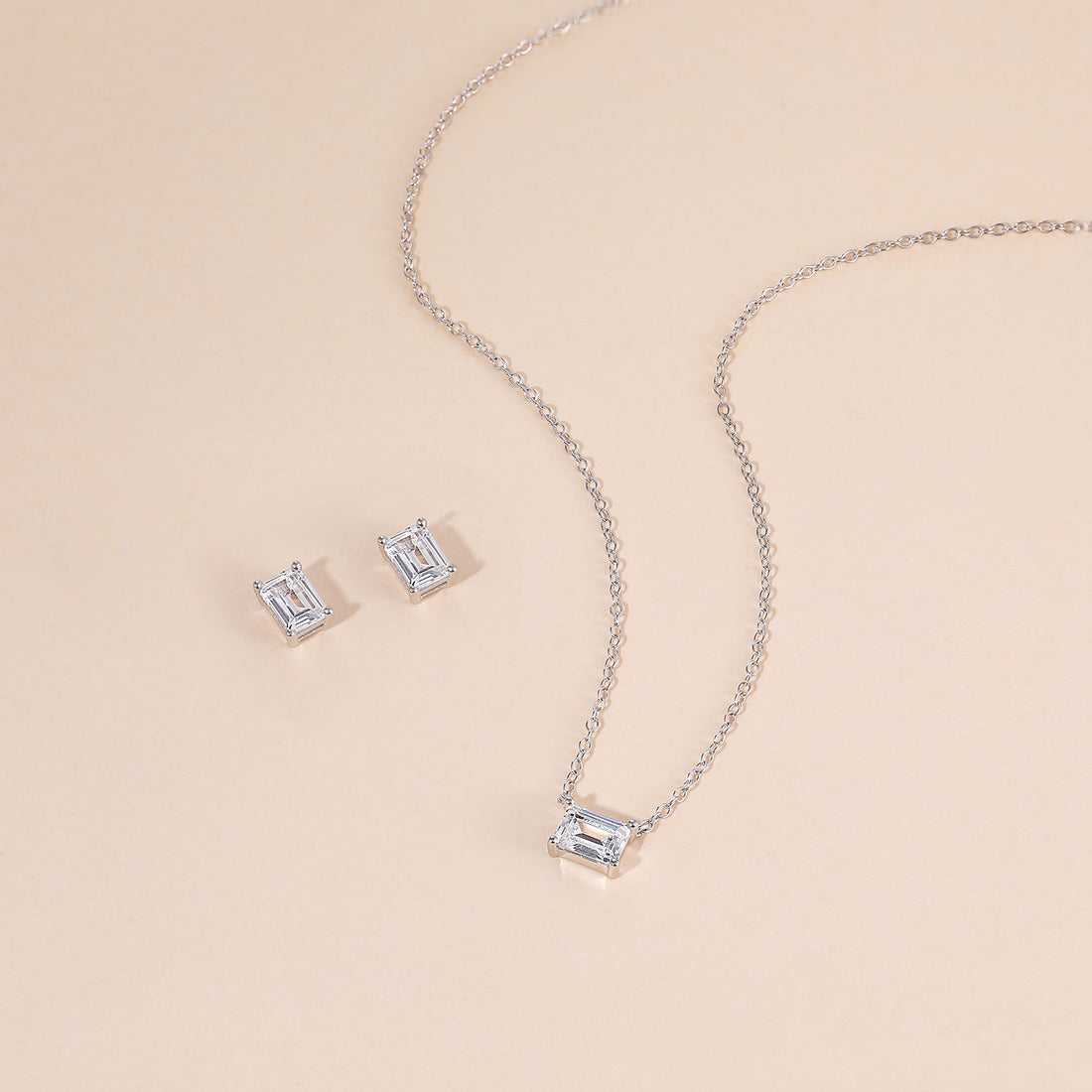 bridal set, stud earrings, solitaire necklace for women, sterling silver necklace, silver gemstone necklace, cubic zirconia necklace, cz necklace, dainty necklace, emerald cut, necklace and earrings set, sets bridal jewelry, wedding jewelry sets, affordable wedding ring set