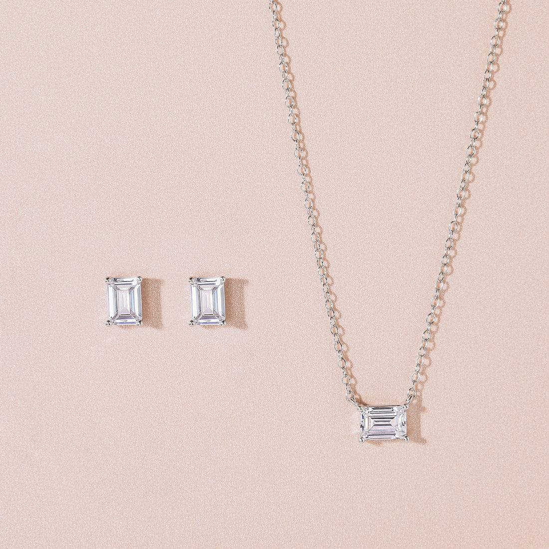 bridal set, stud earrings, solitaire necklace for women, sterling silver necklace, silver gemstone necklace, cubic zirconia necklace, cz necklace, dainty necklace, emerald cut, necklace and earrings set, sets bridal jewelry, wedding jewelry sets, affordable wedding ring set, wedding jewelry sets for bride