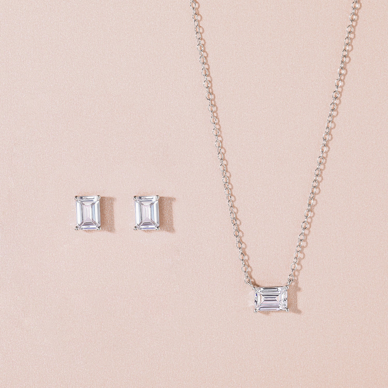 bridal set, stud earrings, solitaire necklace for women, sterling silver necklace, silver gemstone necklace, cubic zirconia necklace, cz necklace, dainty necklace, emerald cut, necklace and earrings set, sets bridal jewelry, wedding jewelry sets, affordable wedding ring set, wedding jewelry sets for bride