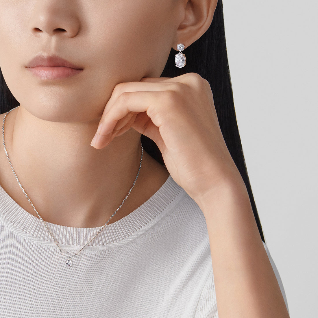 bridal set, bridal earrings, cz necklace for women, sterling silver necklace, silver gemstone necklace, cubic zirconia necklace, cz necklace, dainty necklace, oval cut, necklace and earrings set, sets bridal jewelry, wedding jewelry sets, affordable wedding ring set, wedding jewelry sets for bride