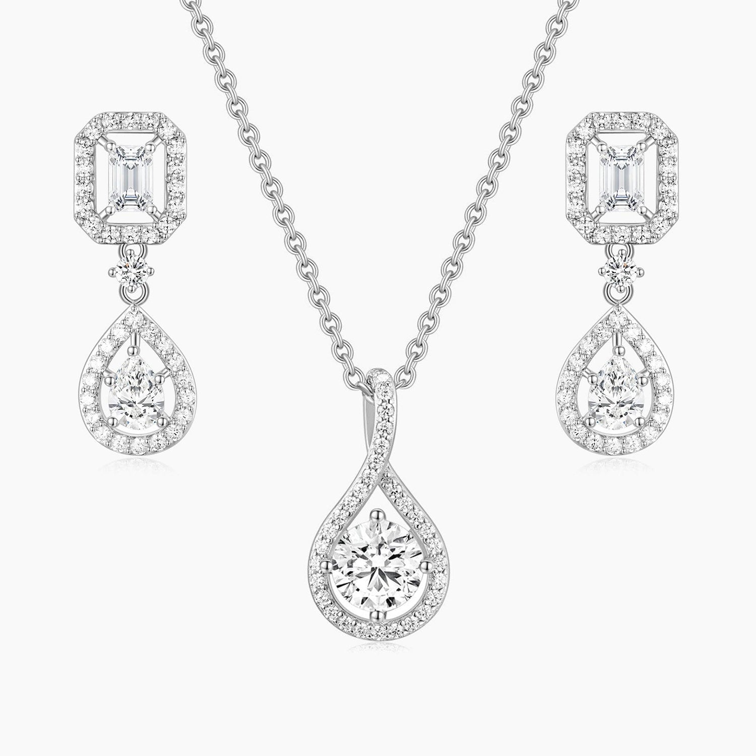 Classic Halo Pear CZ Halo Pendant Necklace Set