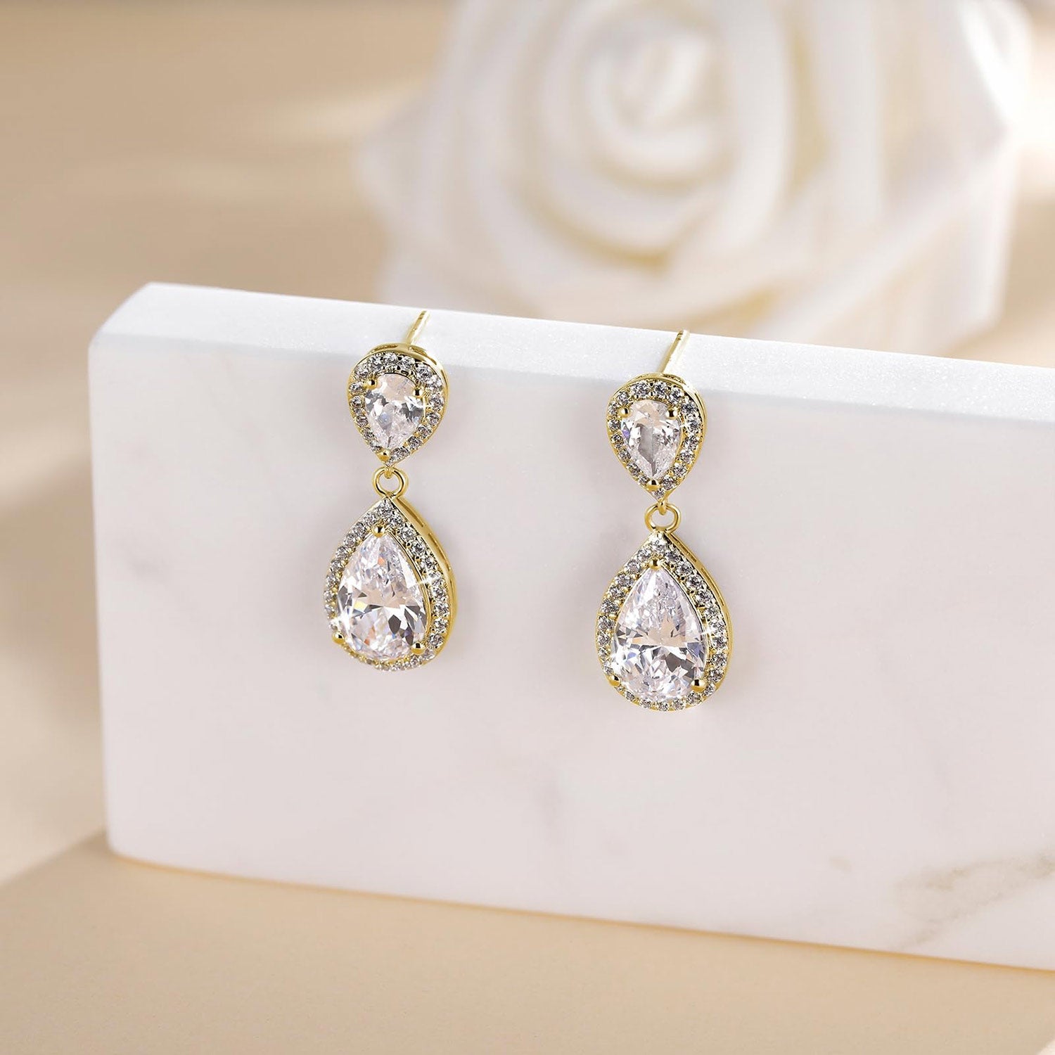 wedding earrings, cubic zirconia usa, hypoallergenic stud earrings, gold, gold earrings