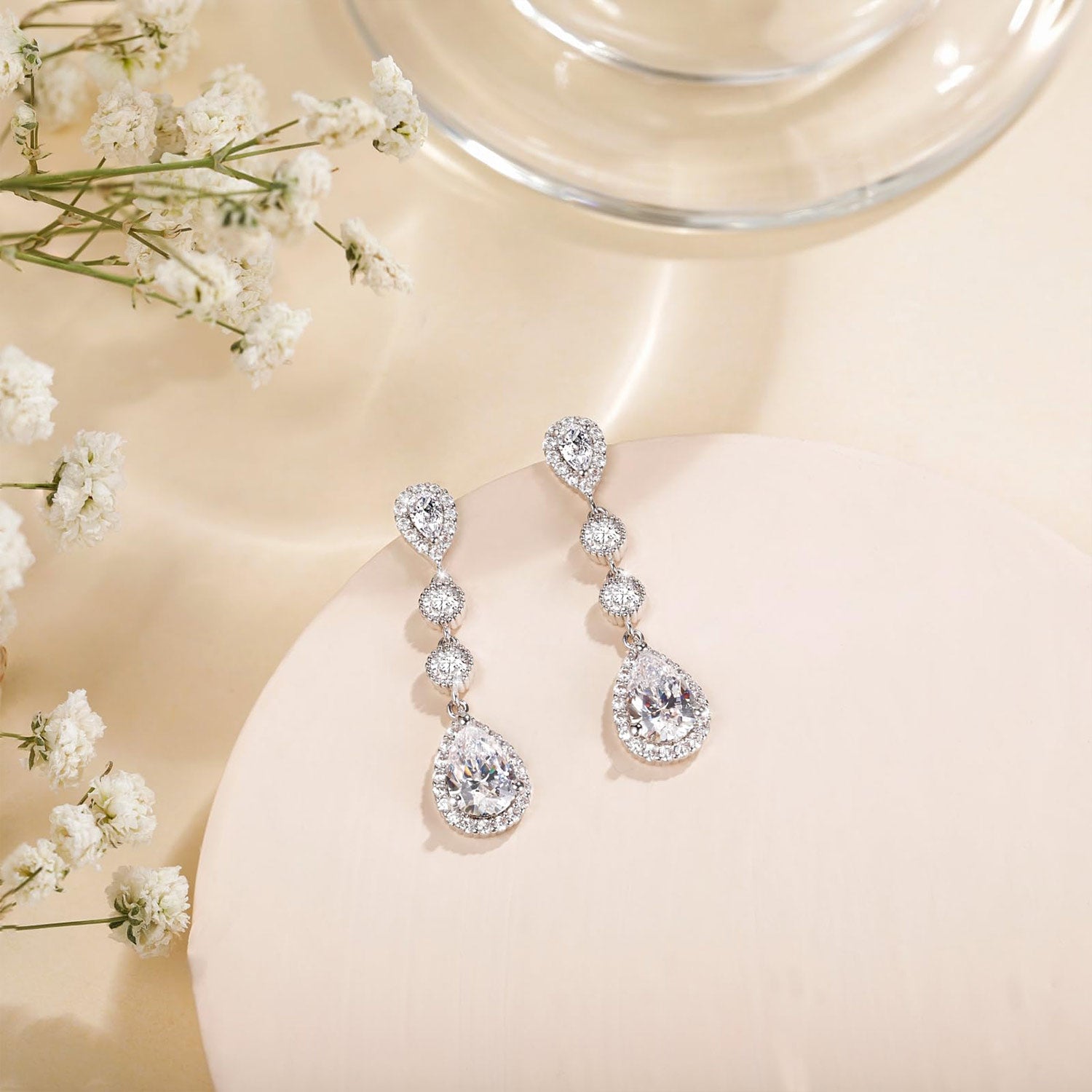 sterling silver, cz stones, teardrop, hypoallergenic stud earrings, earrings dangle earrings, prom earrings