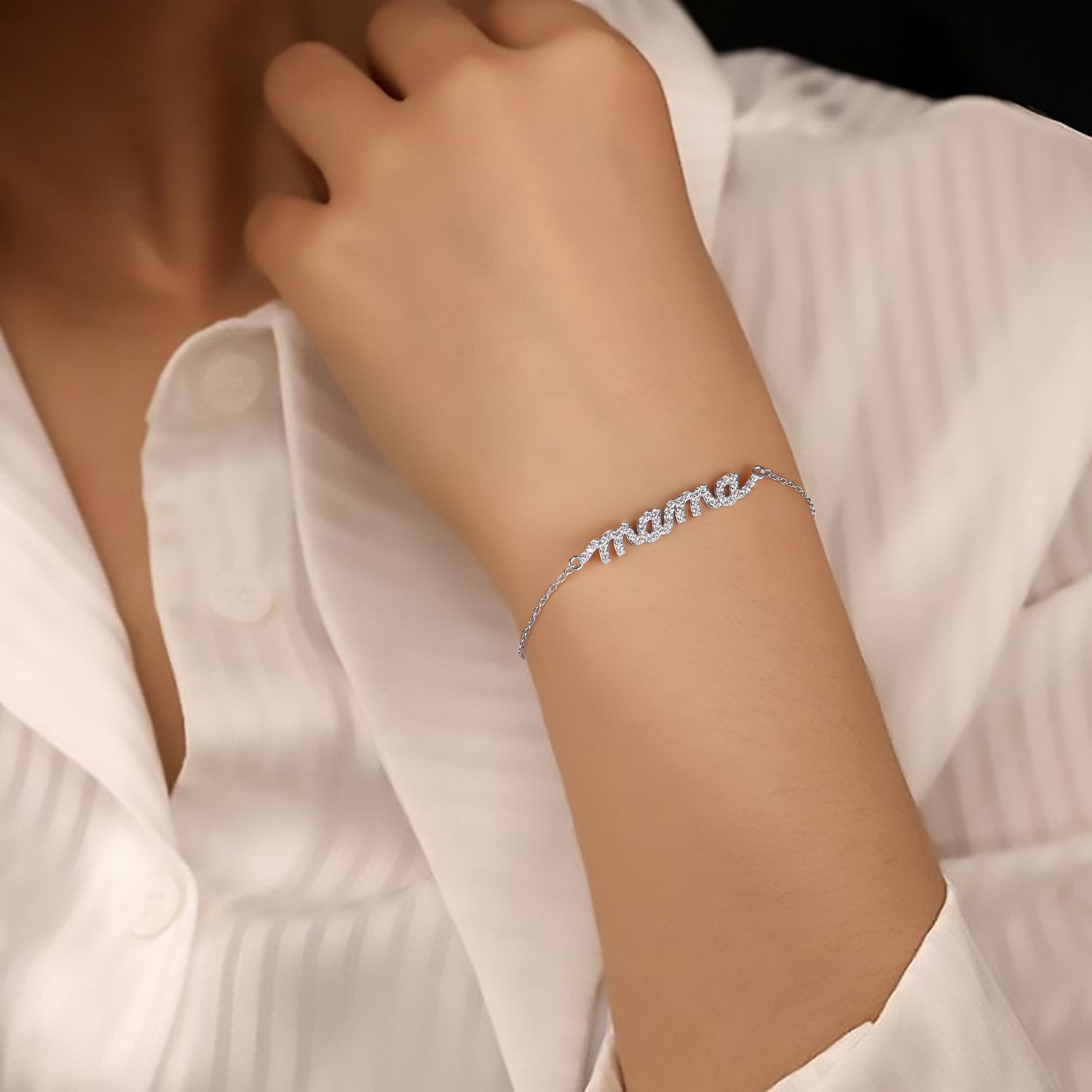 mom bracelet, name bracelet, cubic zirconia, bracelet for women, dainty bracelet