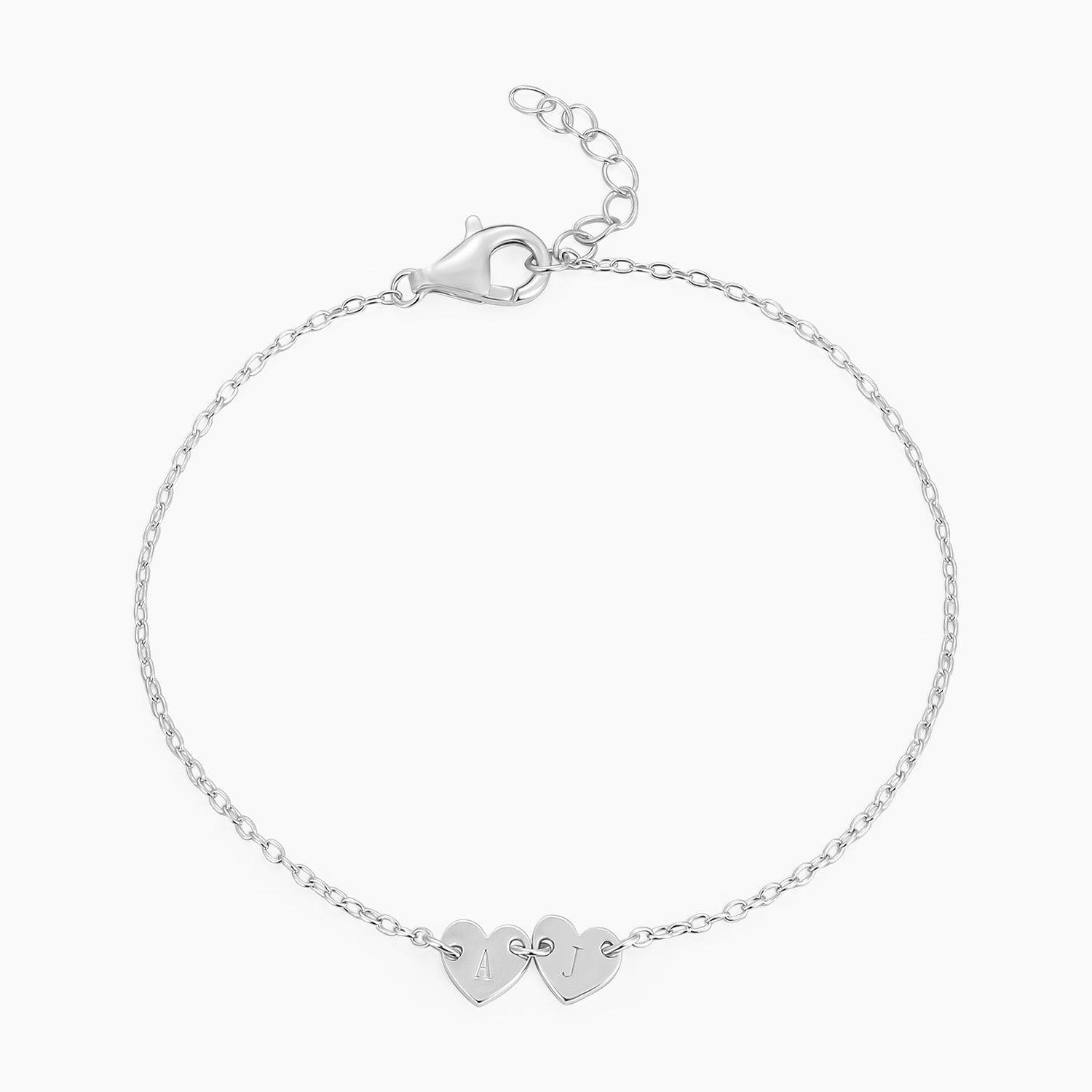 letter bracelet, heart bracelet, silver bracelet, stacking bracelets, adjustable bracelet
