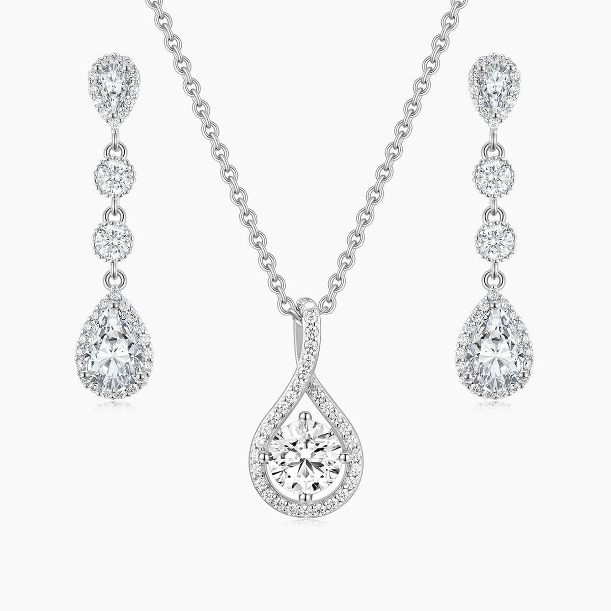 Halo Pear CZ Bridal Set Sterling