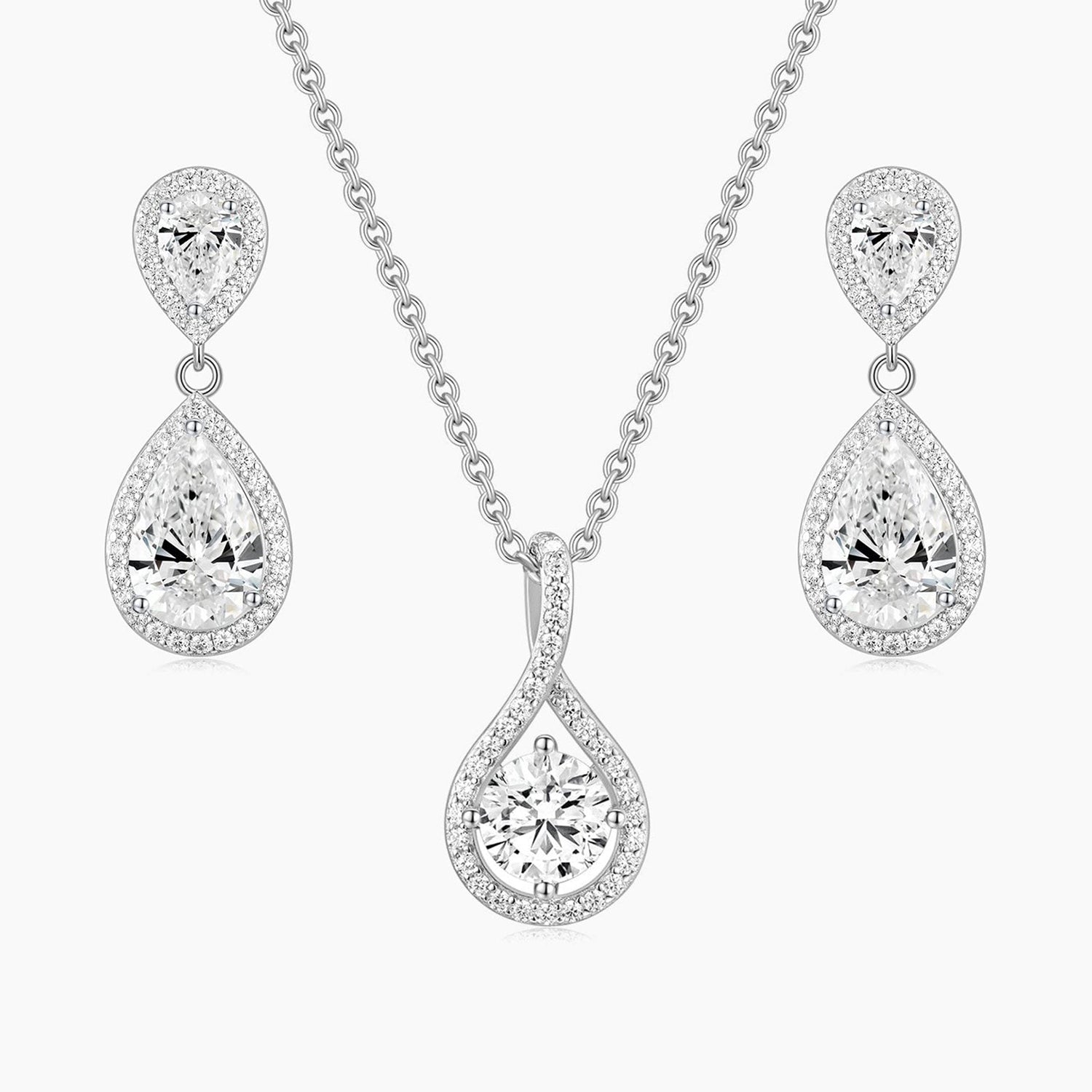 Halo Pear CZ Necklace Earrings Set
