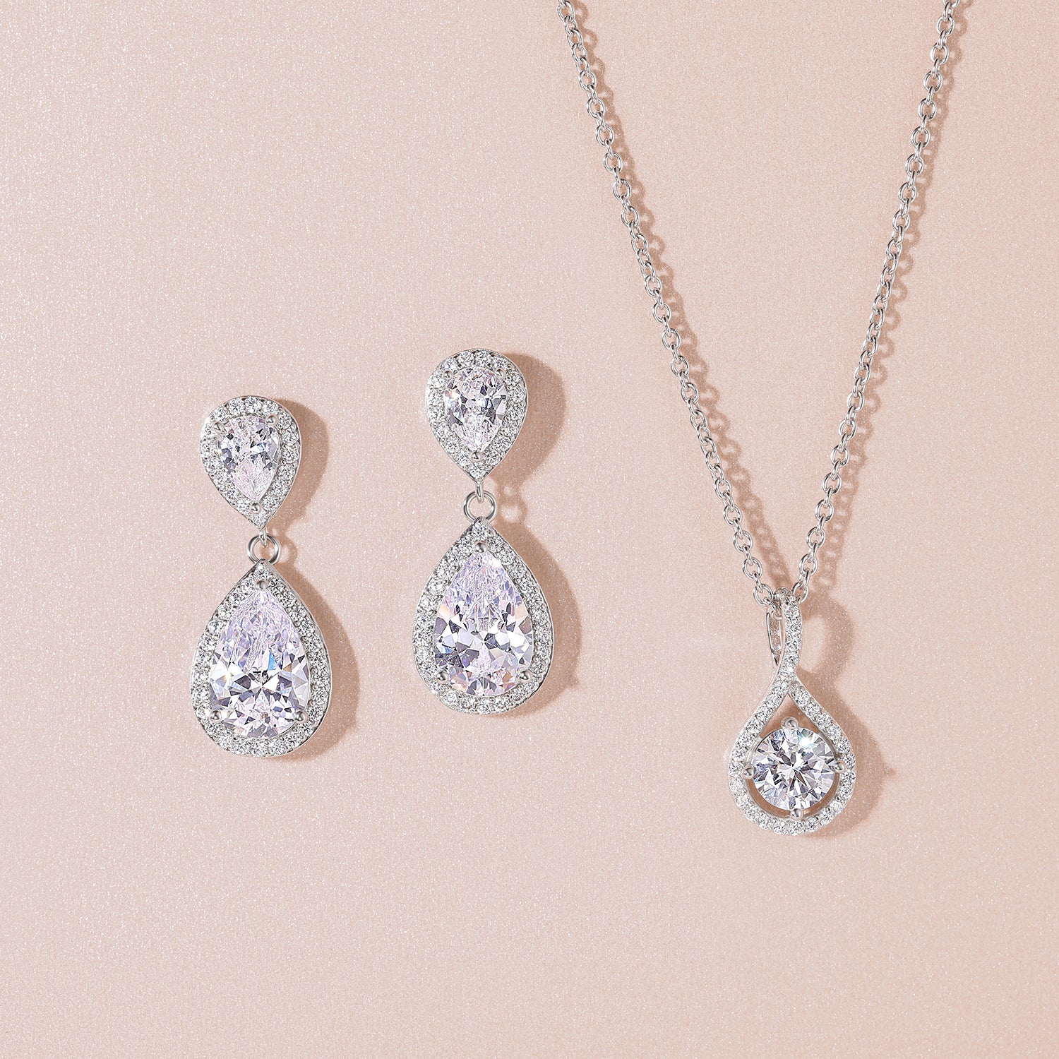 bridal set, bridal earrings, teardrop necklace for women, sterling silver necklace, silver gemstone necklace, cubic zirconia necklace, cz necklace, dainty necklace, teardrop, necklace and earrings set, sets bridal jewelry, wedding jewelry sets, affordable wedding ring set, wedding jewelry sets for bride