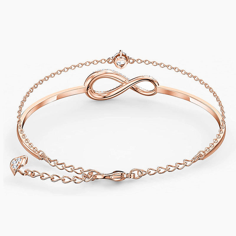infinity bracelet, rose gold, cubic zirconia, layered bracelet