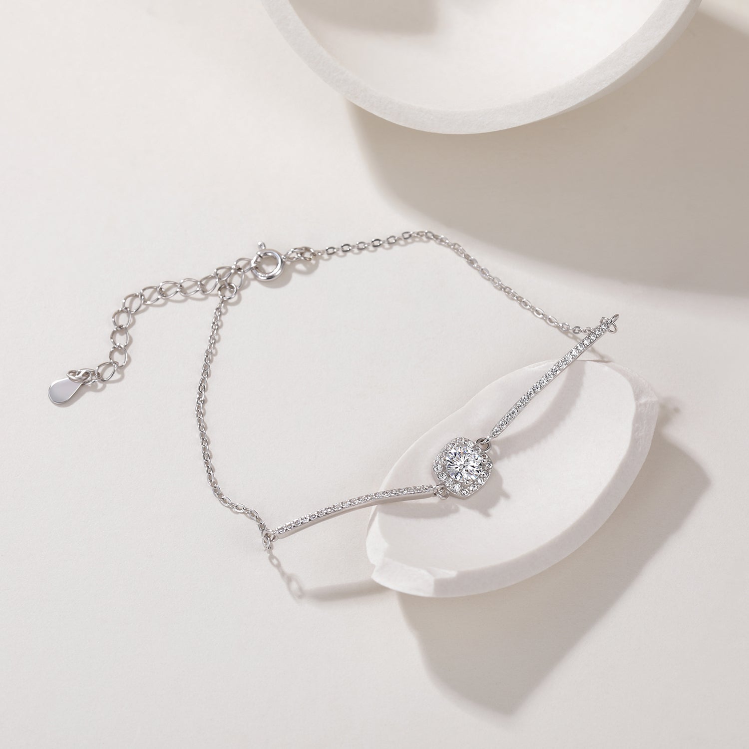 silver bracelet, moissanite bracelet, adjustable bracelet, solitaire bracelet