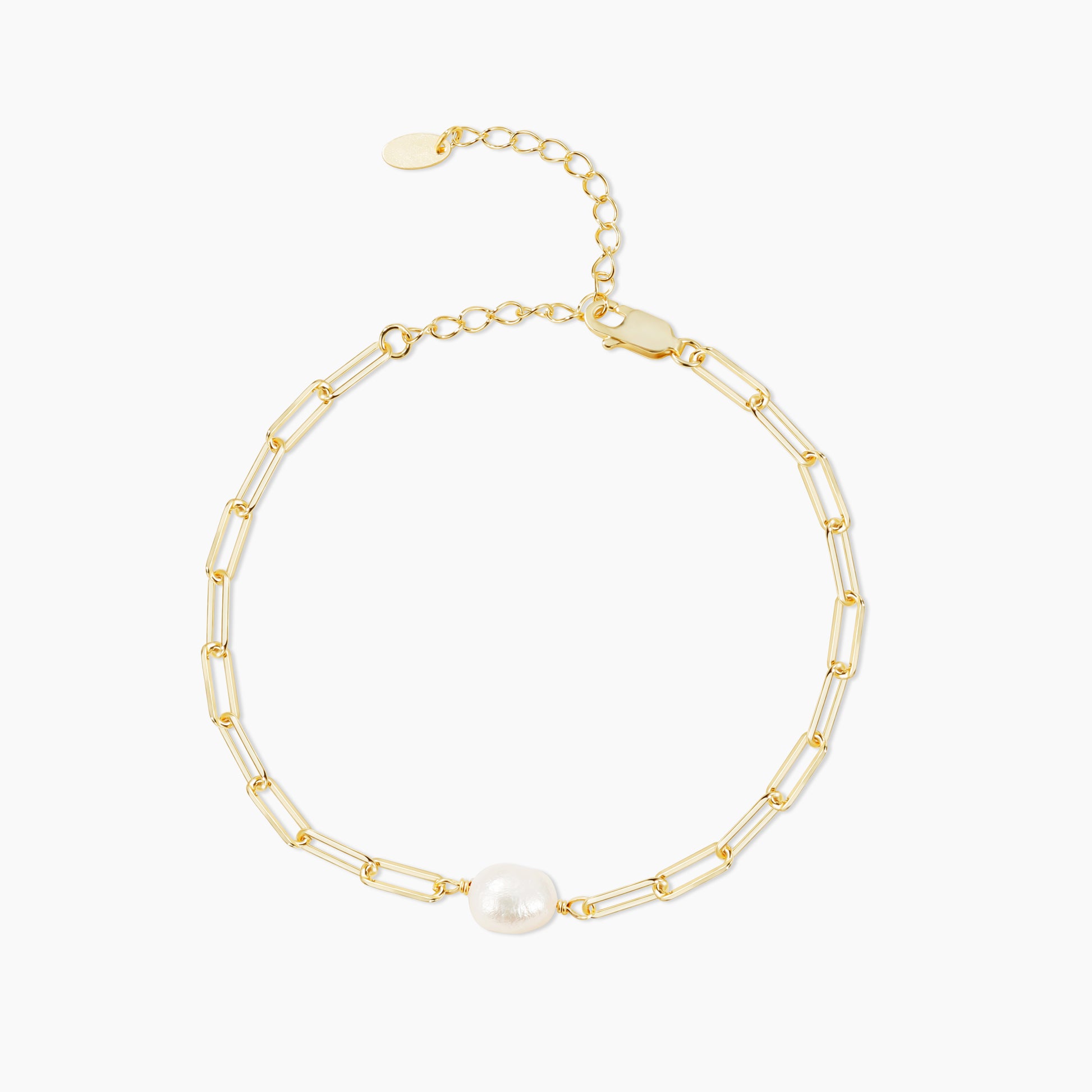link bracelet, pearl bracelet, gold plated