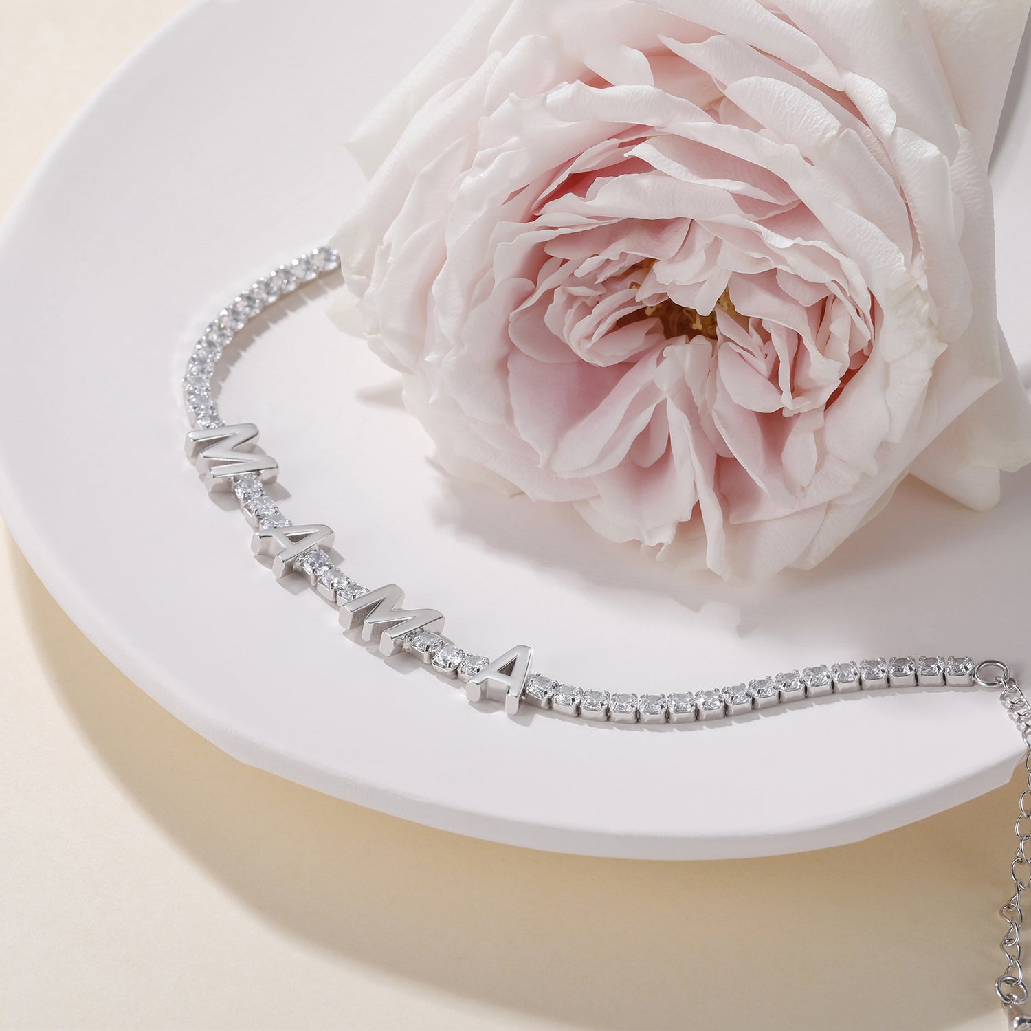 mama bracelet, tennis bracelet, letter bracelet, cubic zirconia, layered bracelet