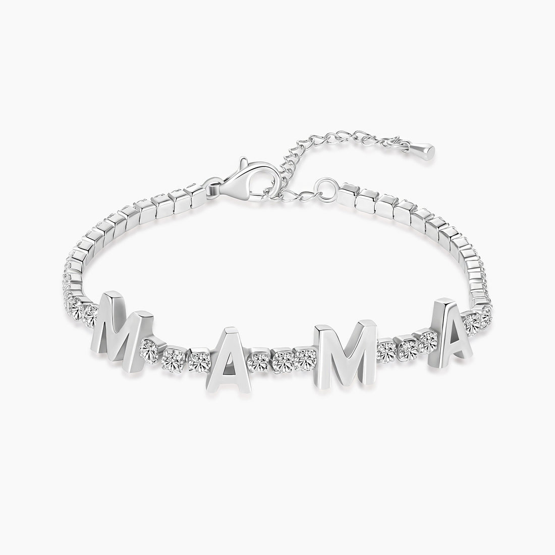 mama bracelet, tennis bracelet, letter bracelet, cubic zirconia