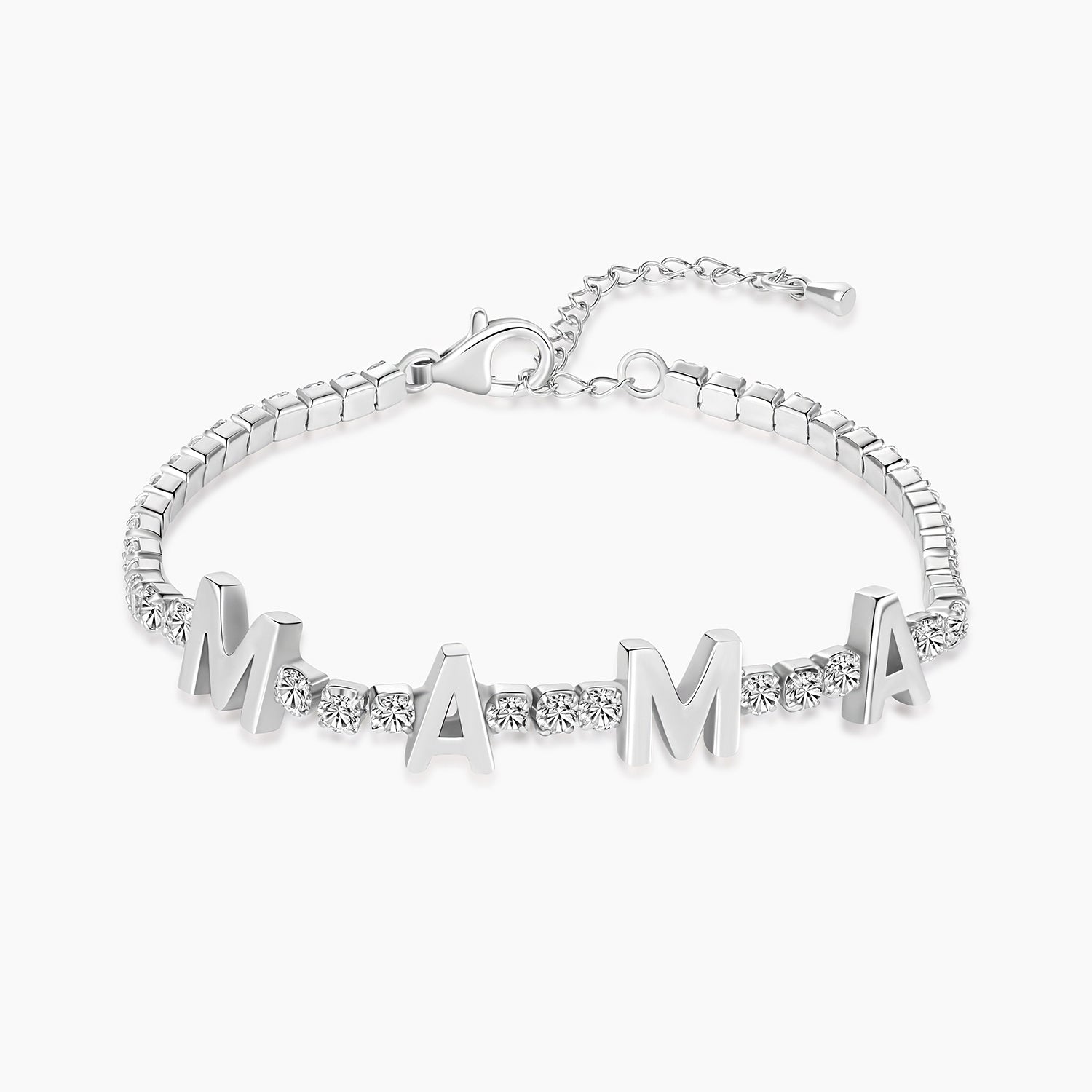 mama bracelet, tennis bracelet, letter bracelet, cubic zirconia