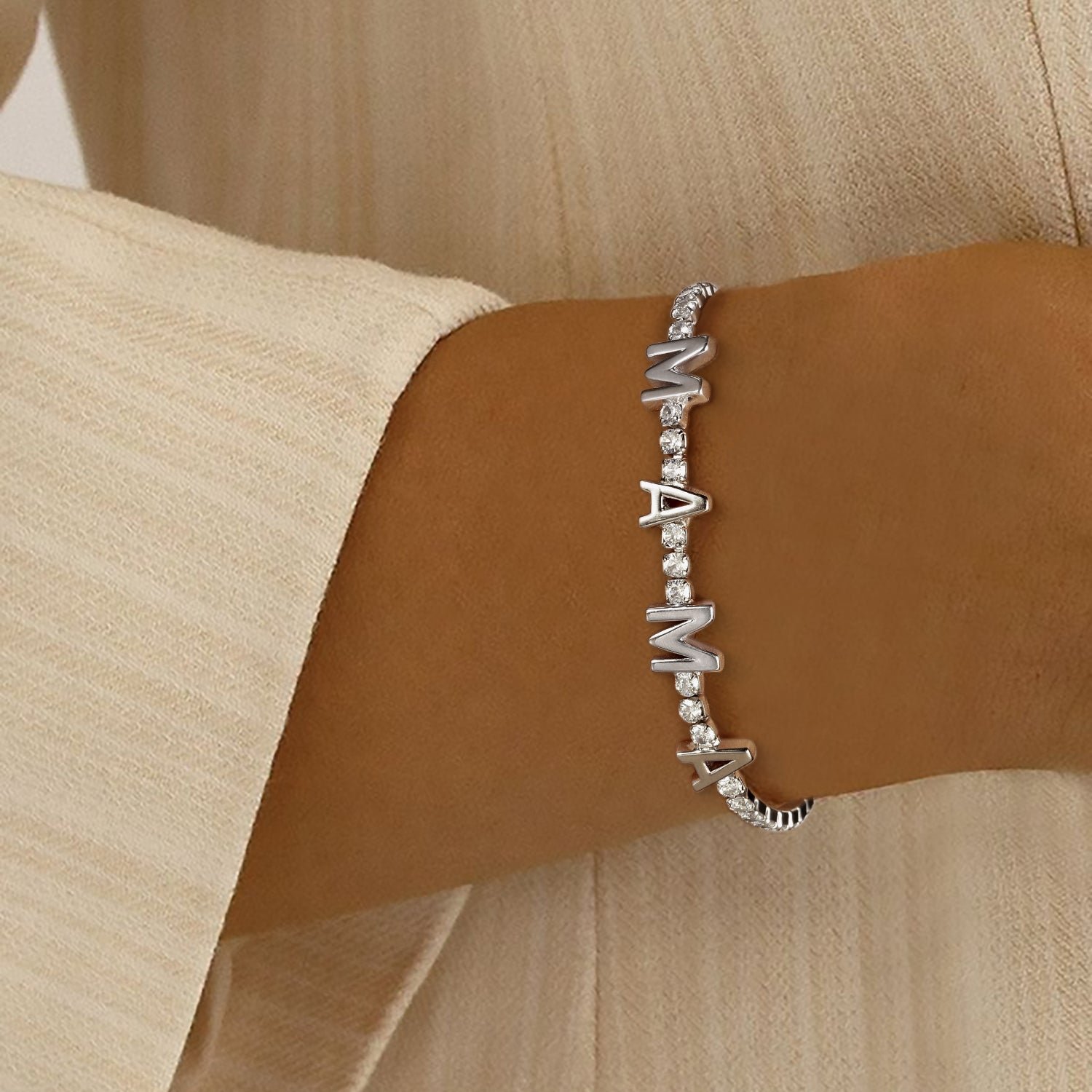 mama bracelet, tennis bracelet, letter bracelet, bracelet for women