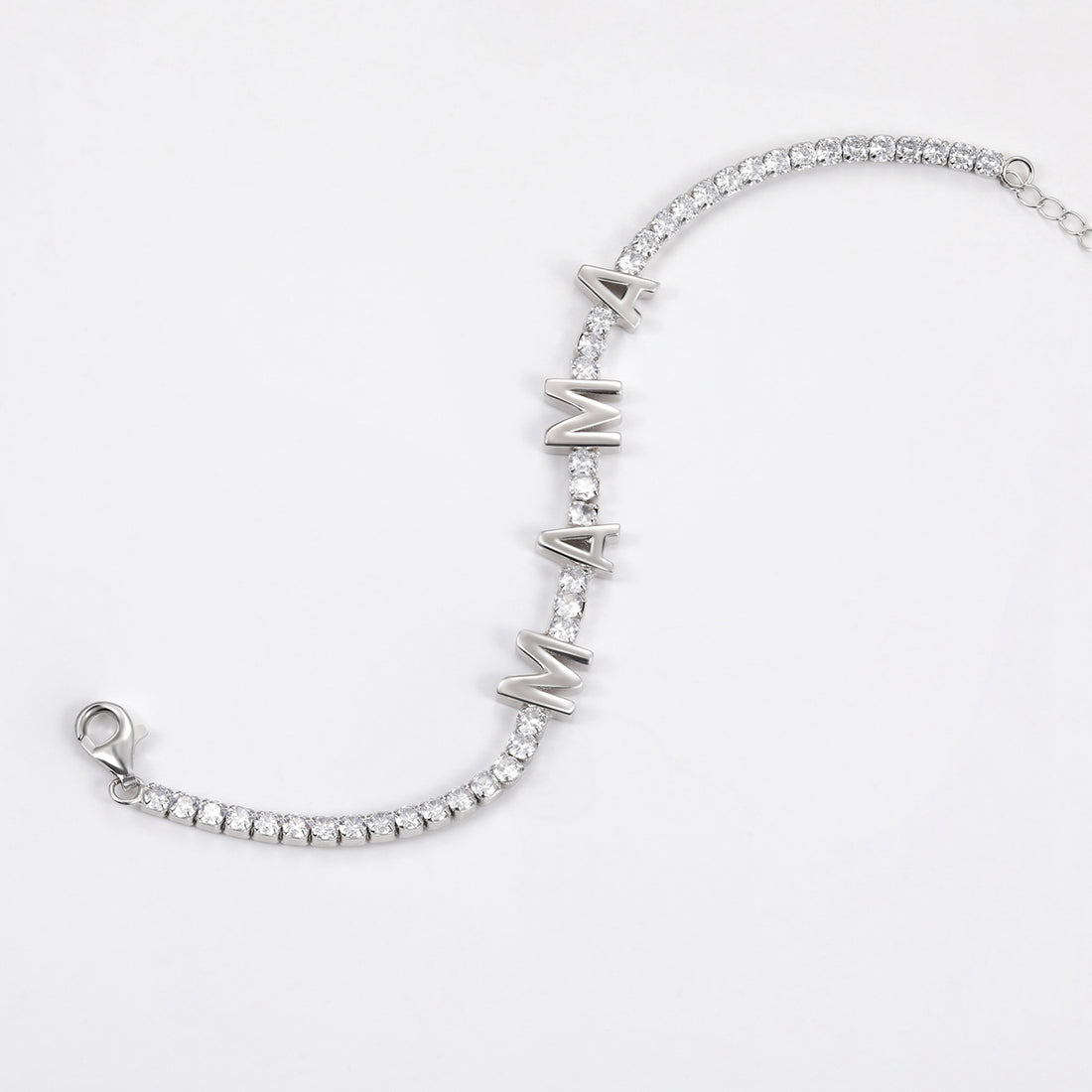 mama bracelet, tennis bracelet, letter bracelet, cz stones, statement bracelet 
