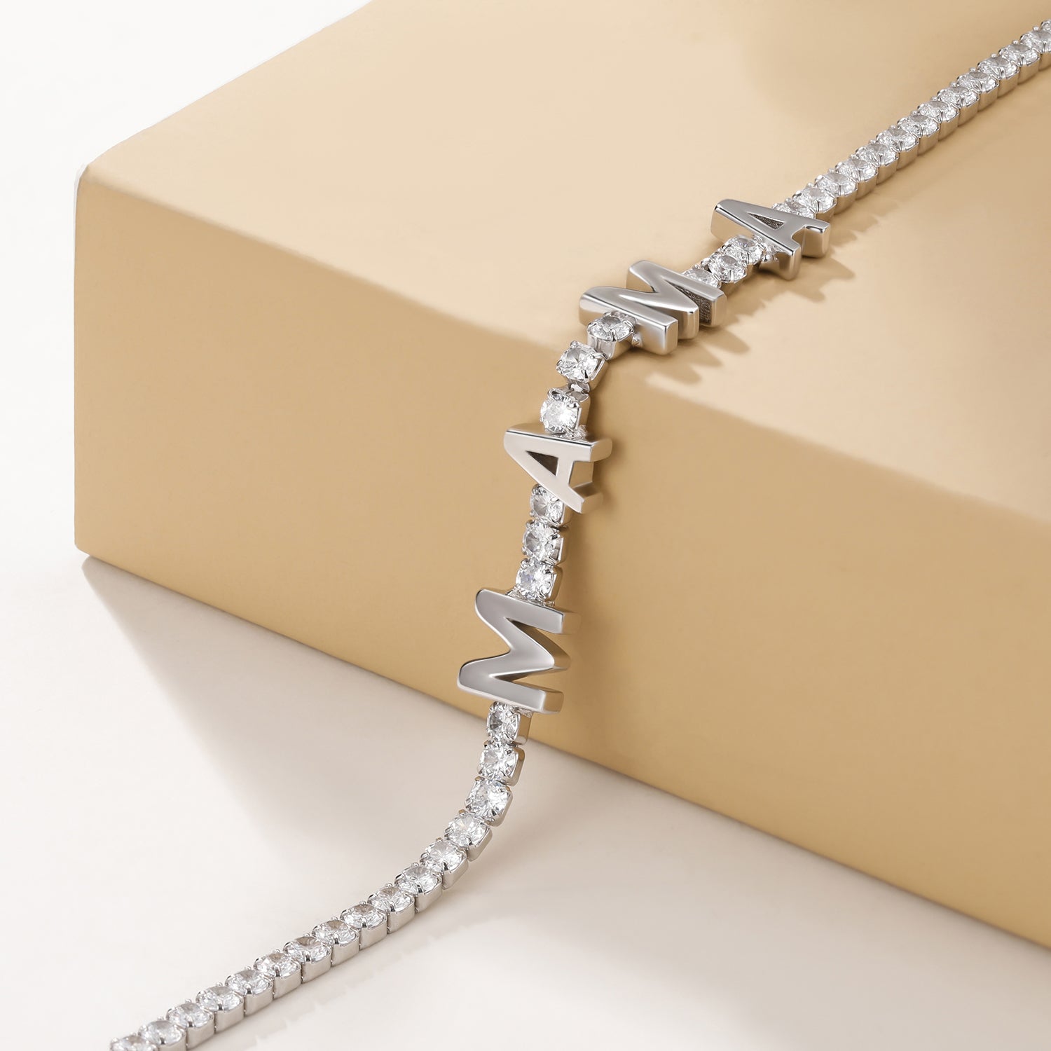 mom bracelet, tennis bracelet, letter bracelet, cubic zirconia