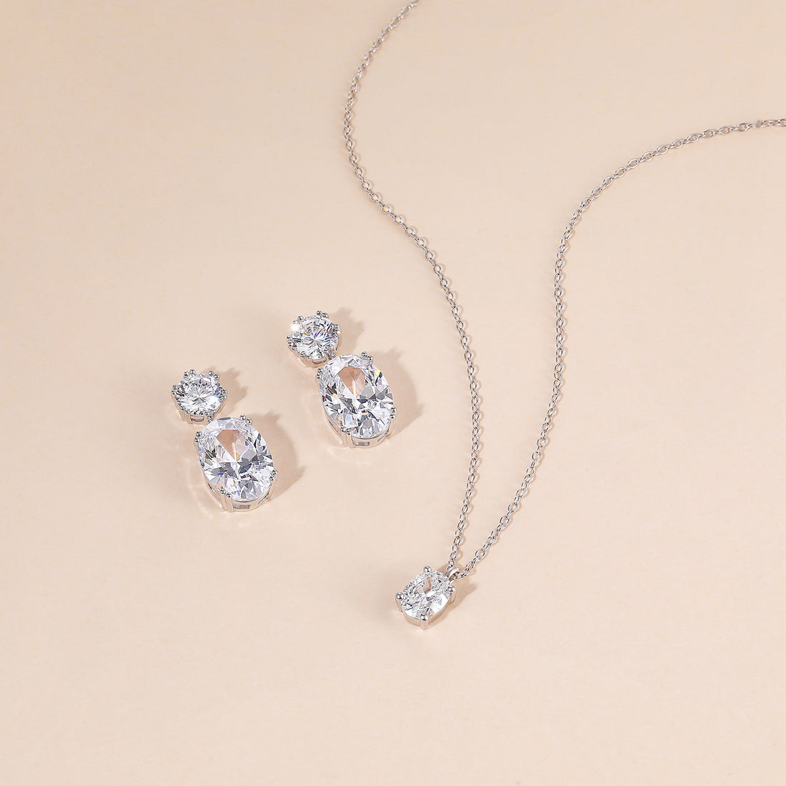 oval cut, bridal set, cubic zirconia, affordable jewelry, wedding jewelry sets, cz wedding sets, teardrop, necklace and earrings set, 925 sterling silver, affordable wedding ring set
