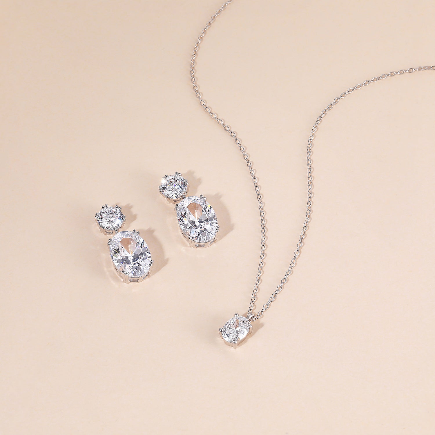 oval cut, bridal set, cubic zirconia, affordable jewelry, wedding jewelry sets, cz wedding sets, teardrop, necklace and earrings set, 925 sterling silver, affordable wedding ring set