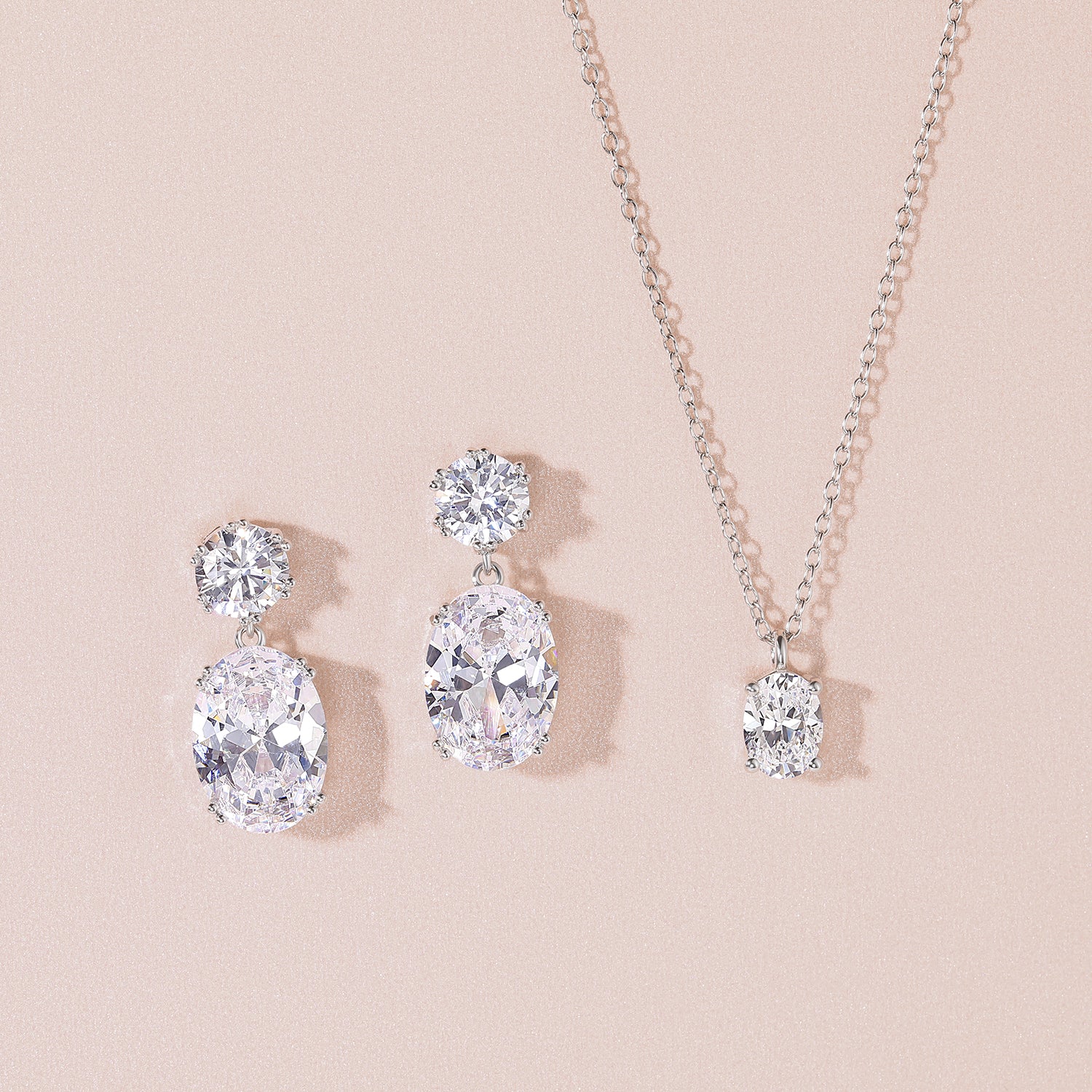 oval cut, bridal set, cubic zirconia, affordable jewelry, wedding jewelry sets, cz wedding sets, teardrop, necklace and earrings set, 925 sterling silver