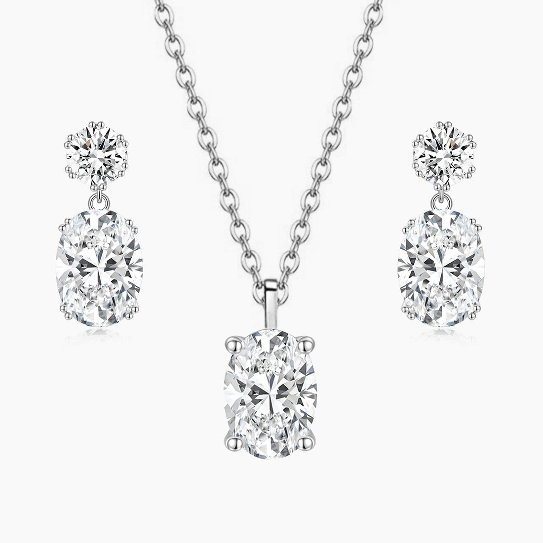 oval cut, bridal set, cubic zirconia, affordable jewelry, wedding jewelry sets, cz wedding sets, teardrop, necklace and earrings set, 925 sterling silver