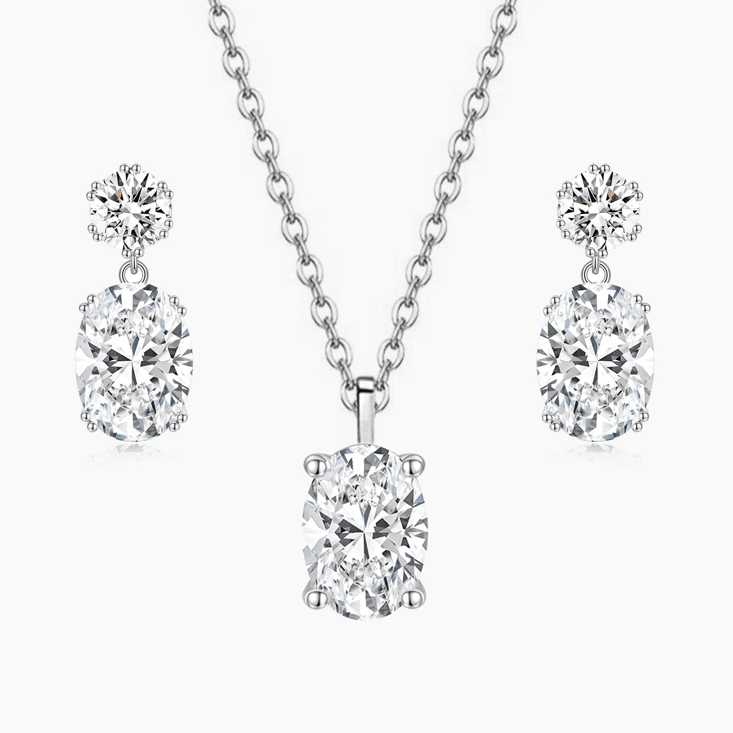 oval cut, bridal set, cubic zirconia, affordable jewelry, wedding jewelry sets, cz wedding sets, teardrop, necklace and earrings set, 925 sterling silver