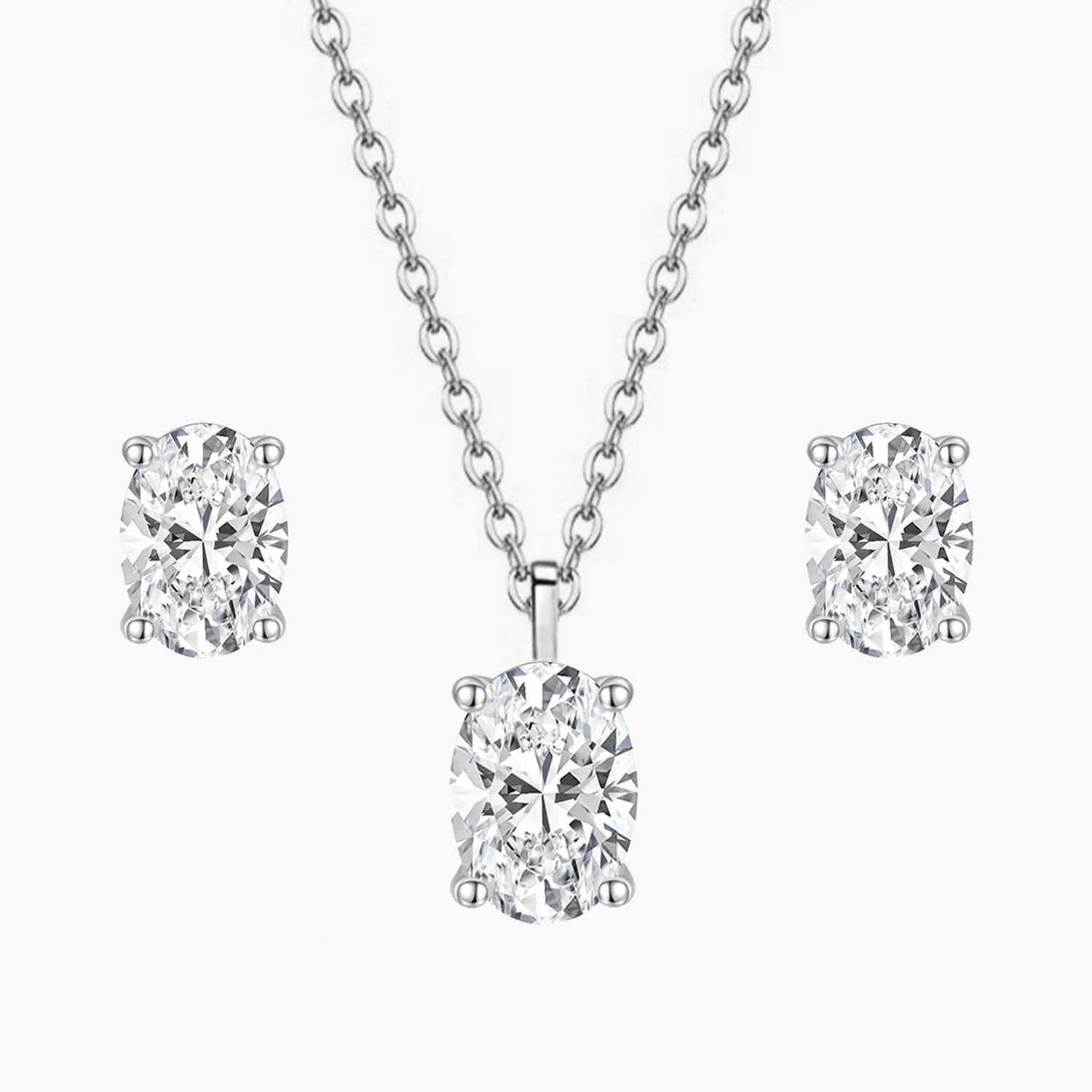 bridal set, stud earrings, solitaire necklace for women, sterling silver necklace, silver gemstone necklace, cubic zirconia necklace, cz necklace, dainty necklace, oval cut, necklace and earrings set, sets bridal jewelry, wedding jewelry sets, affordable wedding ring set, wedding jewelry sets for bride