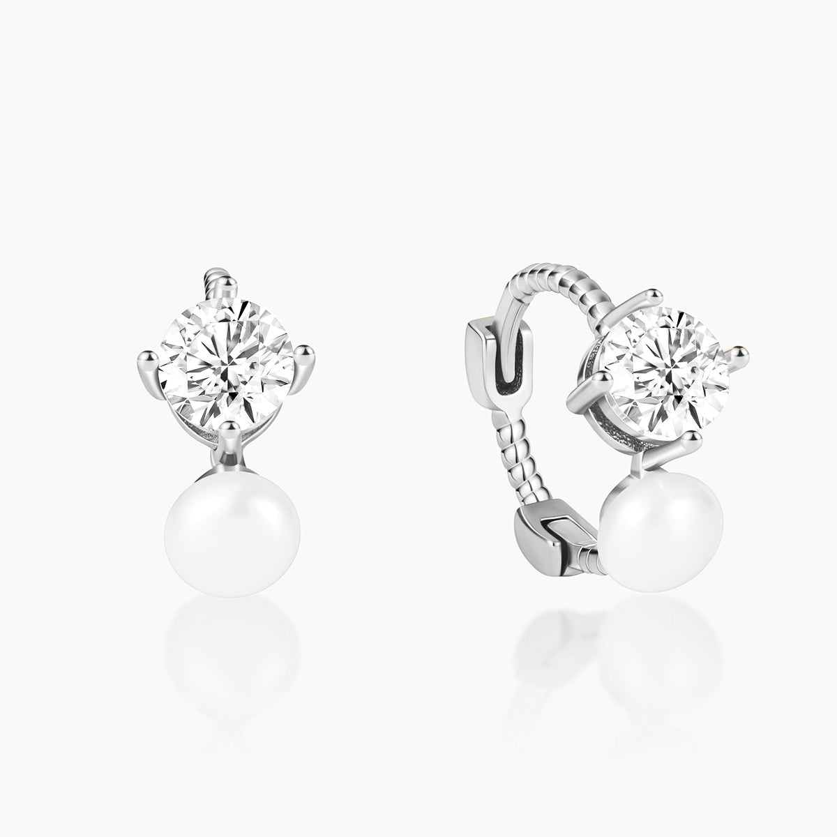 Pearl CZ Huggies Earring Sterling