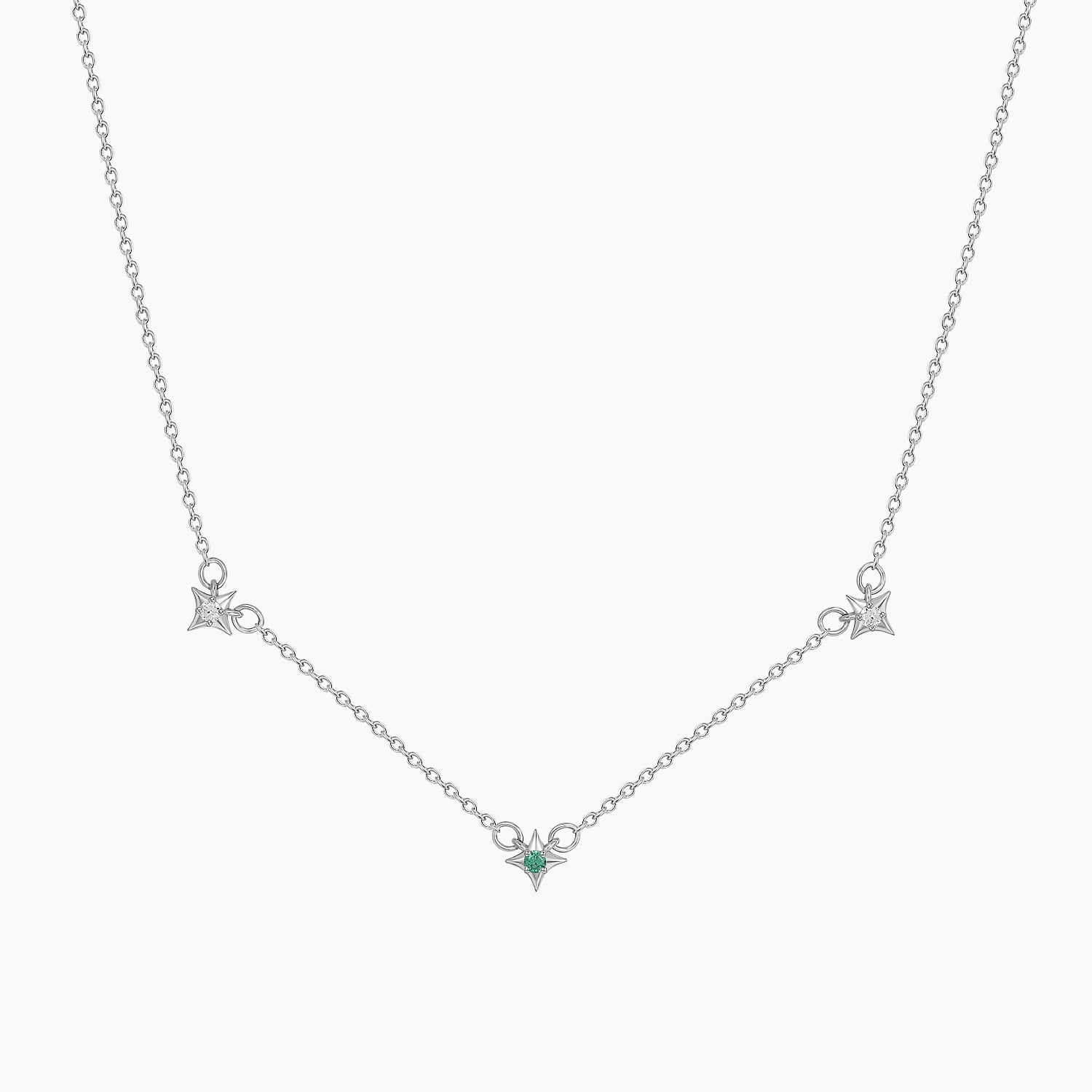 Sterling Cosimic Star Charm Birthstone Necklace