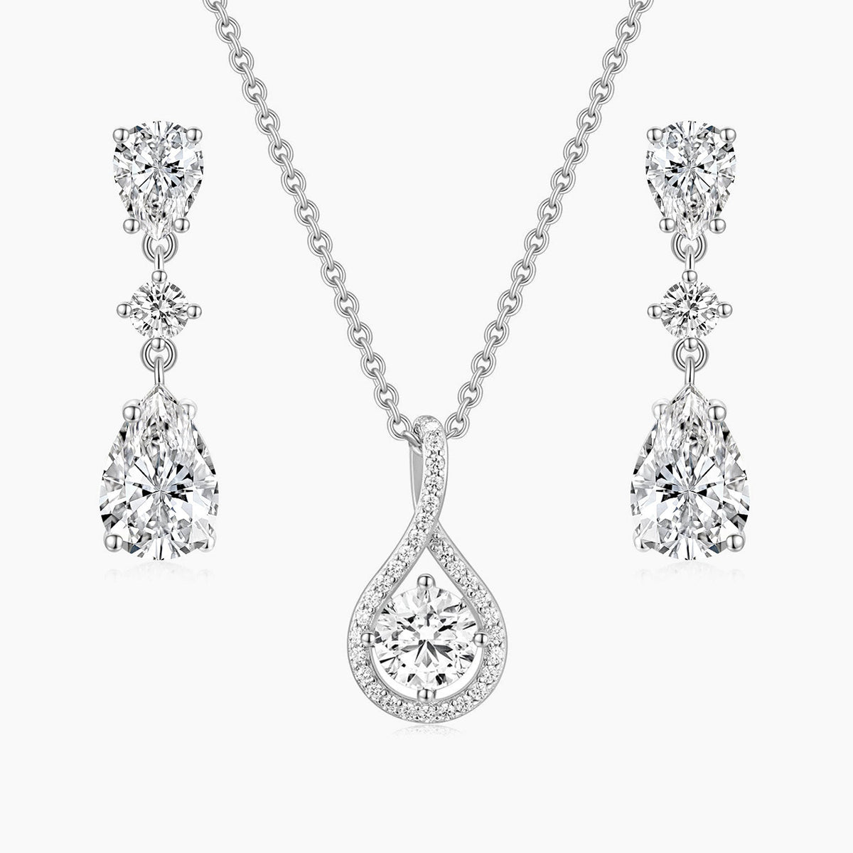 Teardrop CZ Necklace Earrings Bridal Set
