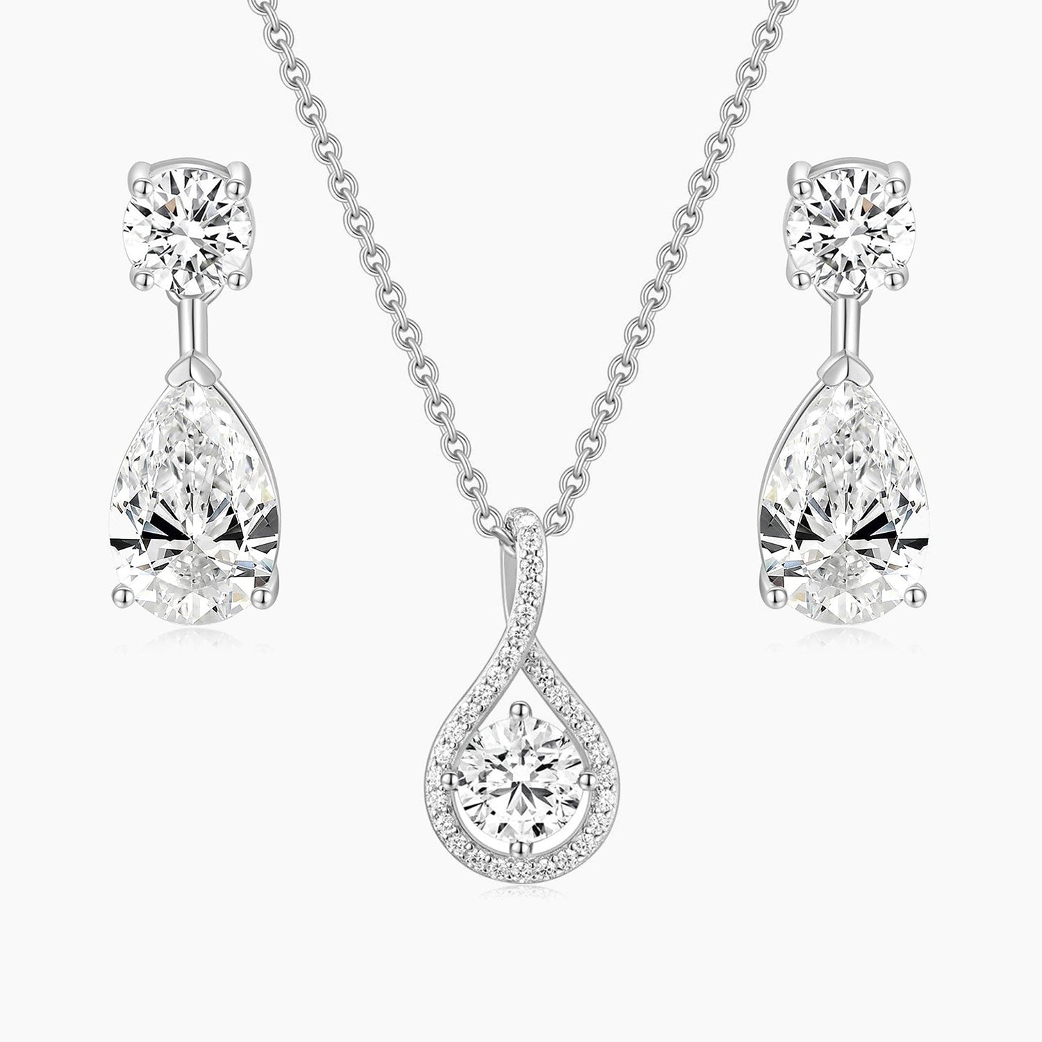 Teardrop CZ Necklace Earrings Set Sterling