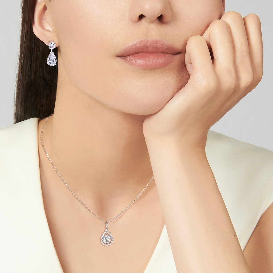 bridal set, bridal earrings, teardrop necklace for women, sterling silver necklace, silver gemstone necklace, cubic zirconia necklace, cz necklace, dainty necklace, teardrop, necklace and earrings set, sets bridal jewelry, wedding jewelry sets, affordable wedding ring set, silver anniversary