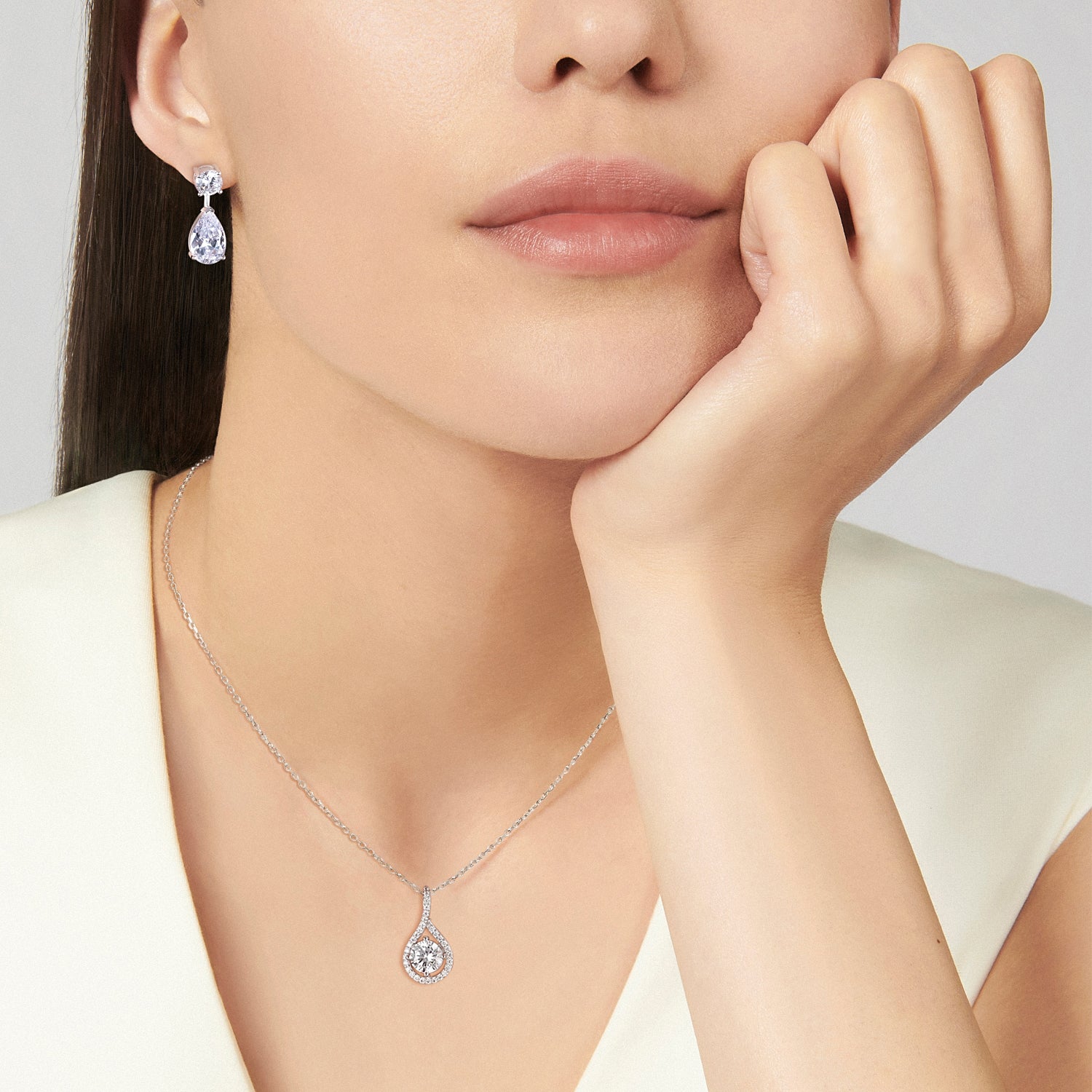 bridal set, bridal earrings, teardrop necklace for women, sterling silver necklace, silver gemstone necklace, cubic zirconia necklace, cz necklace, dainty necklace, teardrop, necklace and earrings set, sets bridal jewelry, wedding jewelry sets, affordable wedding ring set, silver anniversary
