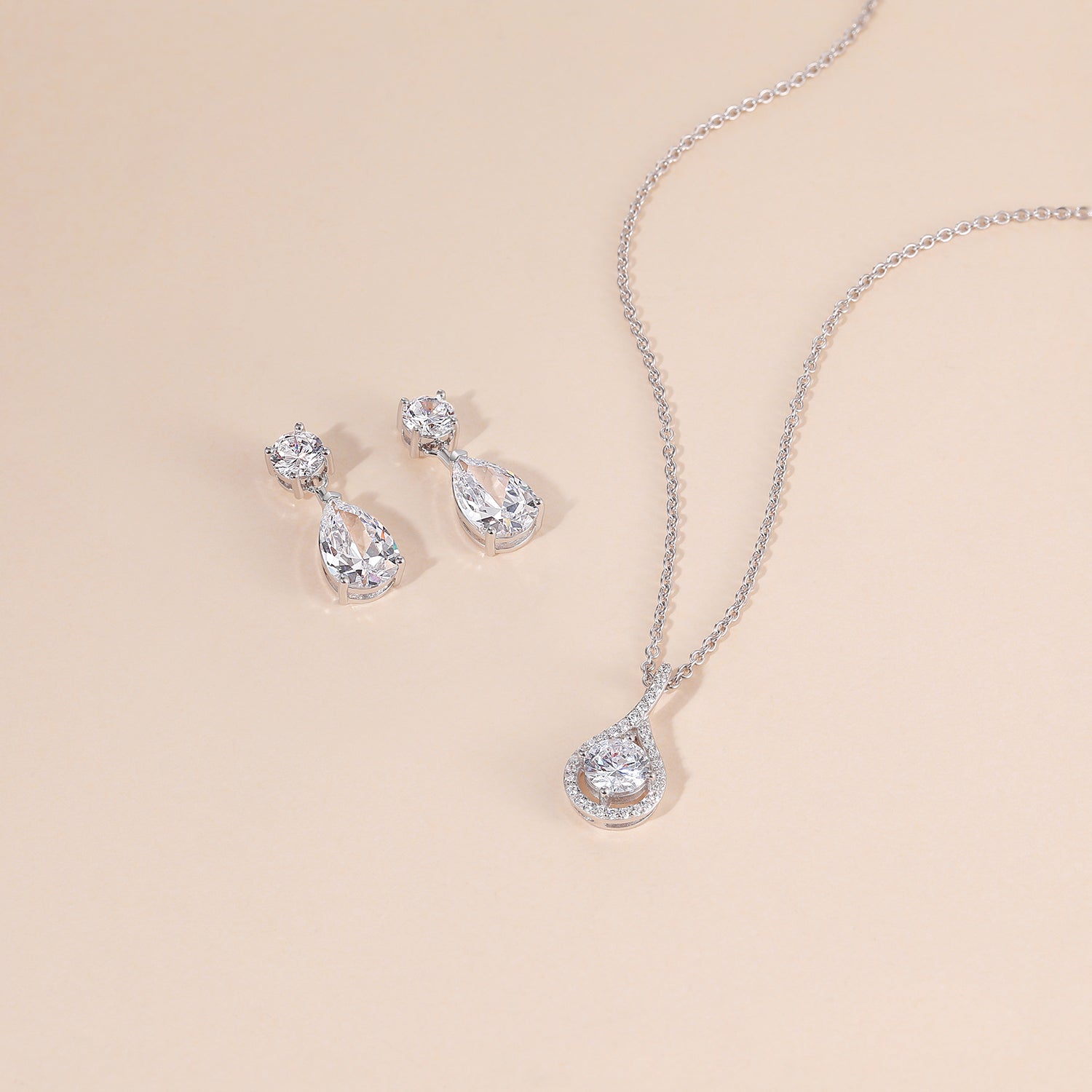 bridal set, bridal earrings, teardrop necklace for women, sterling silver necklace, silver gemstone necklace, cubic zirconia necklace, cz necklace, dainty necklace, teardrop, necklace and earrings set, sets bridal jewelry, wedding jewelry sets, affordable wedding ring set, silver anniversary