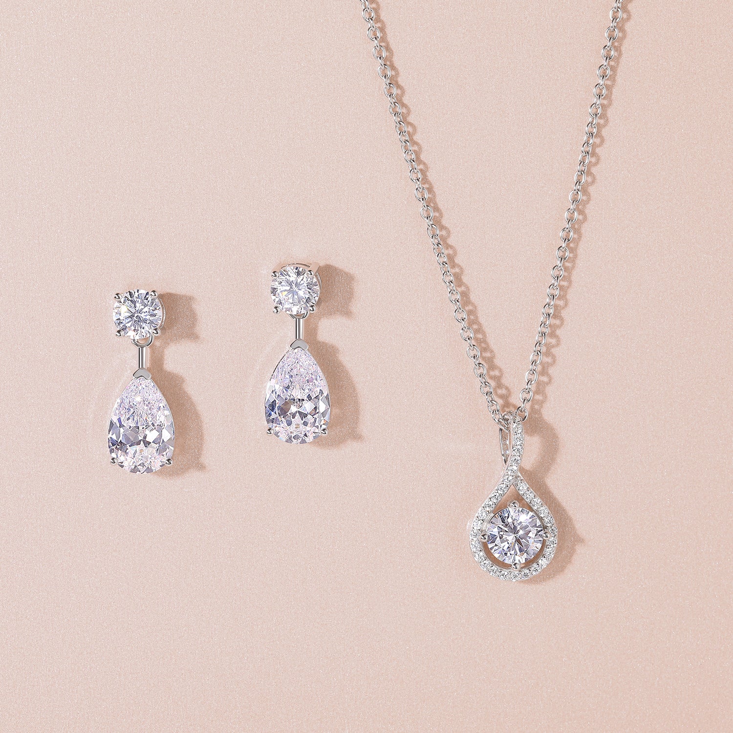 bridal set, bridal earrings, teardrop necklace for women, sterling silver necklace, silver gemstone necklace, cubic zirconia necklace, cz necklace, dainty necklace, teardrop, necklace and earrings set, sets bridal jewelry, wedding jewelry sets, affordable wedding ring set, silver anniversary