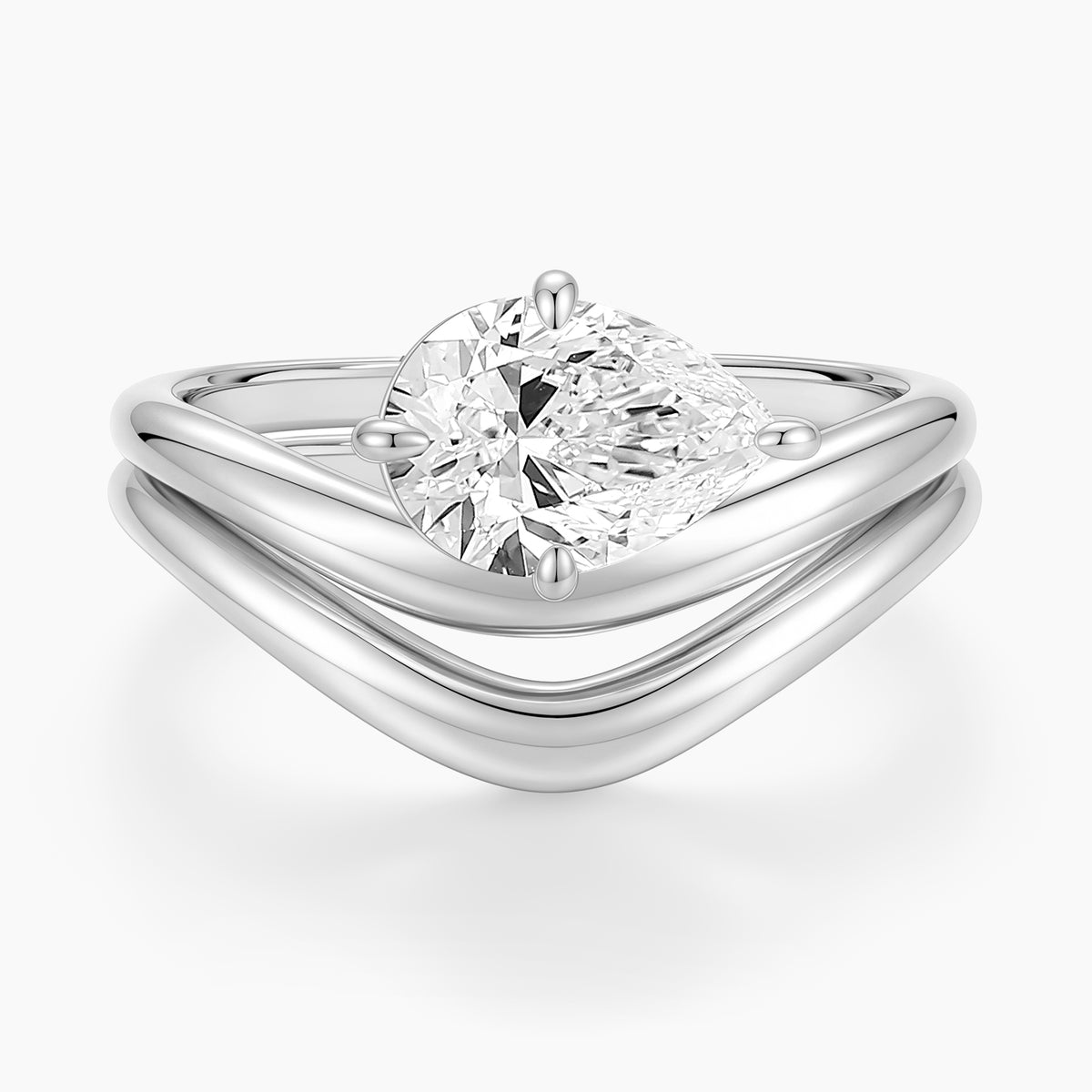 Unique East West Engagement Ring Wedding Band Set
