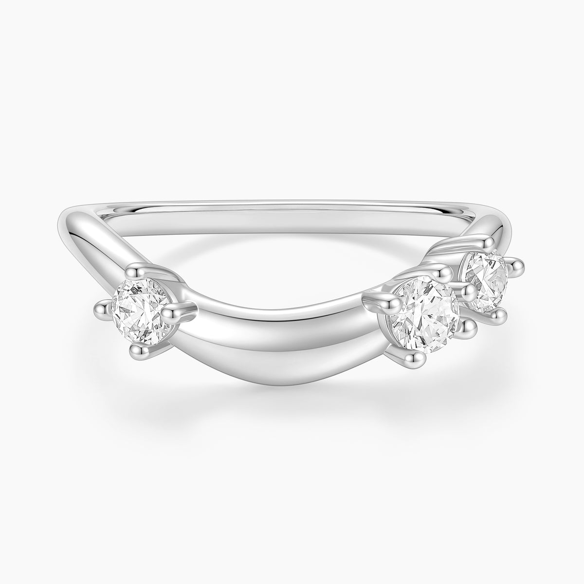 Unique Curved Wedding Bands Round CZ Stones