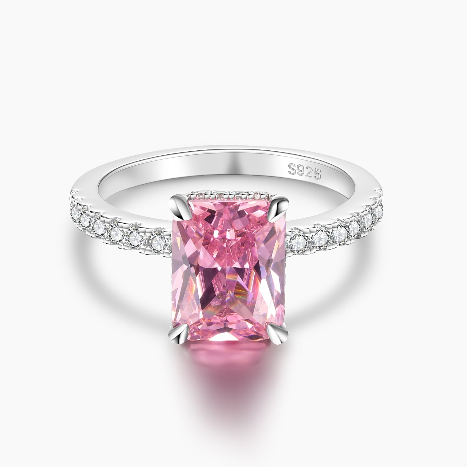 Anello in argento sterling 925 con zirconi rosa radianti
