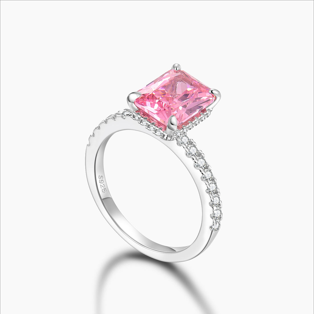 Anello in argento sterling 925 con zirconi rosa radianti