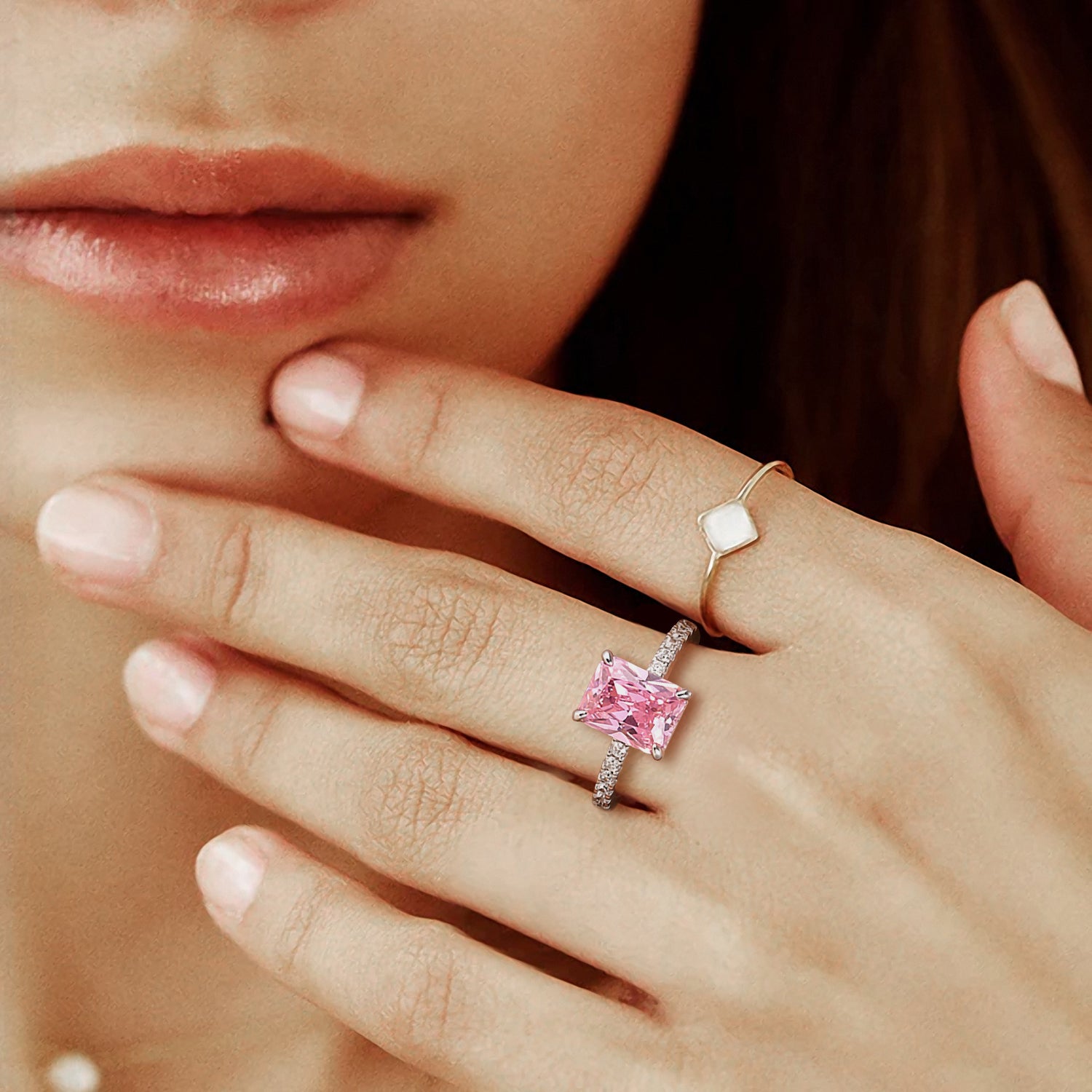 Anello in argento sterling 925 con zirconi rosa radianti