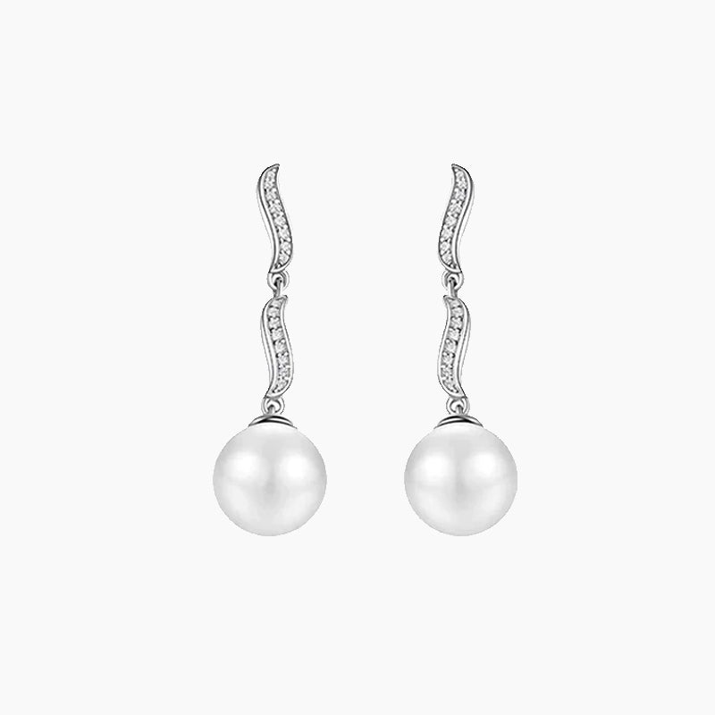 Sterling Ripple Dangle Pearl Earrings