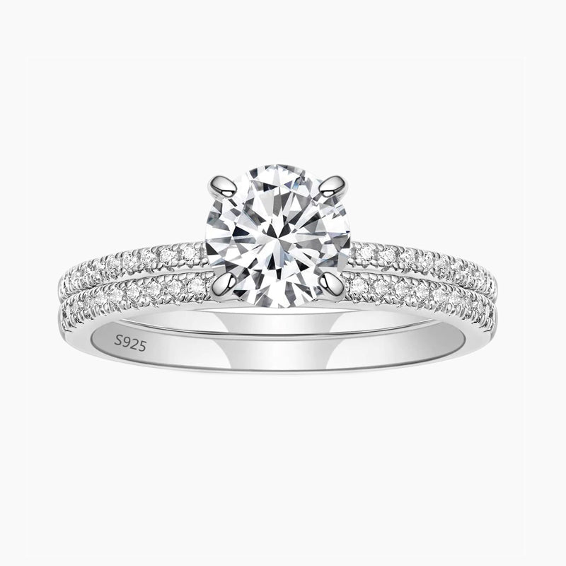925 Sterling Double Round Engagement Ring Sets