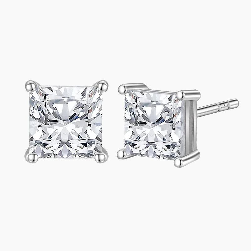 Sliver Cubic Zirconia Square Stud Post Earrings